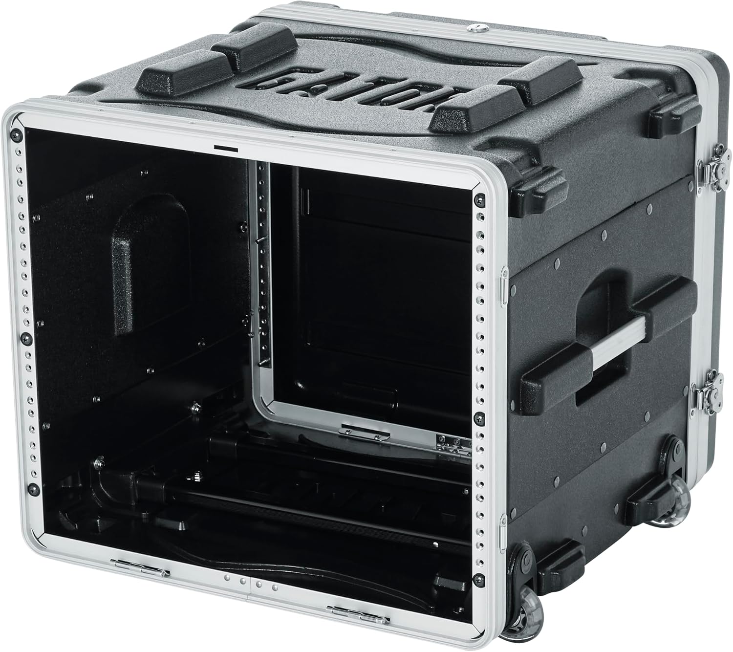 Gator Cases Lightweight Rolling 8U Rack Case with Heavy Duty Latches, Retractable Tow Handle, and Recessed Wheels, Standard 19.25' depth (GRR-8L)