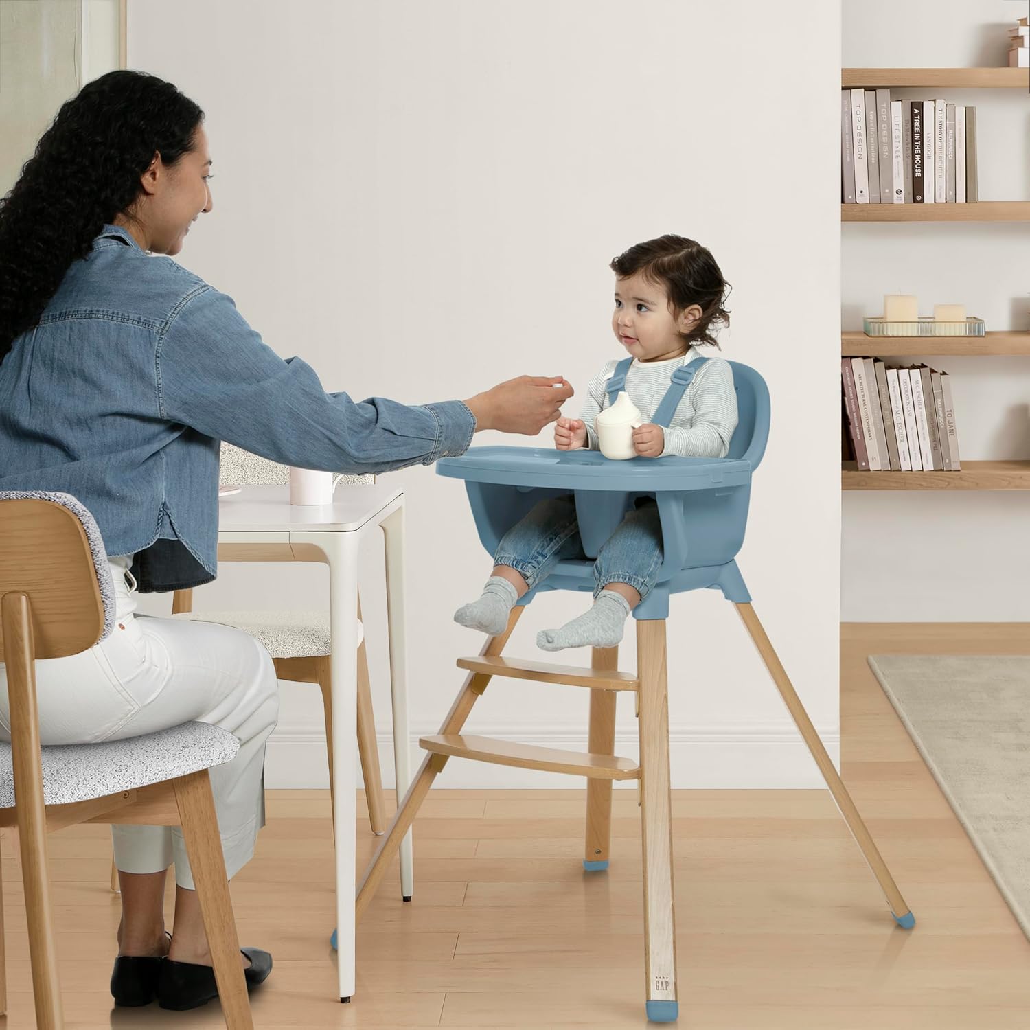 Delta Children - babyGap Otto 3-in-1 High Chair - High Chair Converts to Toddler Dinning Chair and Booster Seat - Dishwasher Safe Meal Tray - FSC-Certified Wood, Blue