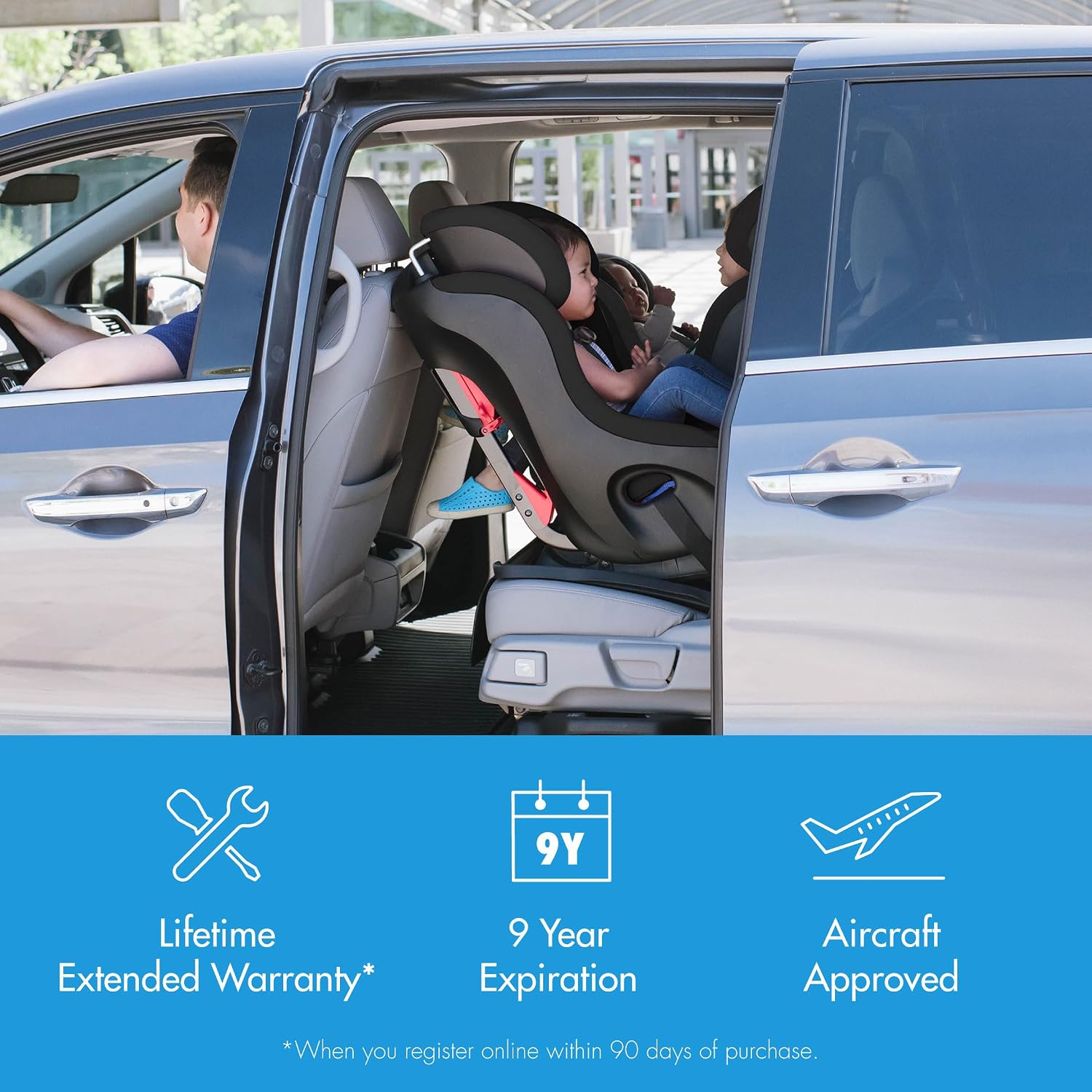 Clek Fllo Convertible Car Seat - Compact Design for 3-Across Seating, Extended Rear-Facing with Anti-Rebound Bar and Flame Retardant-Free (Edge Ziip)