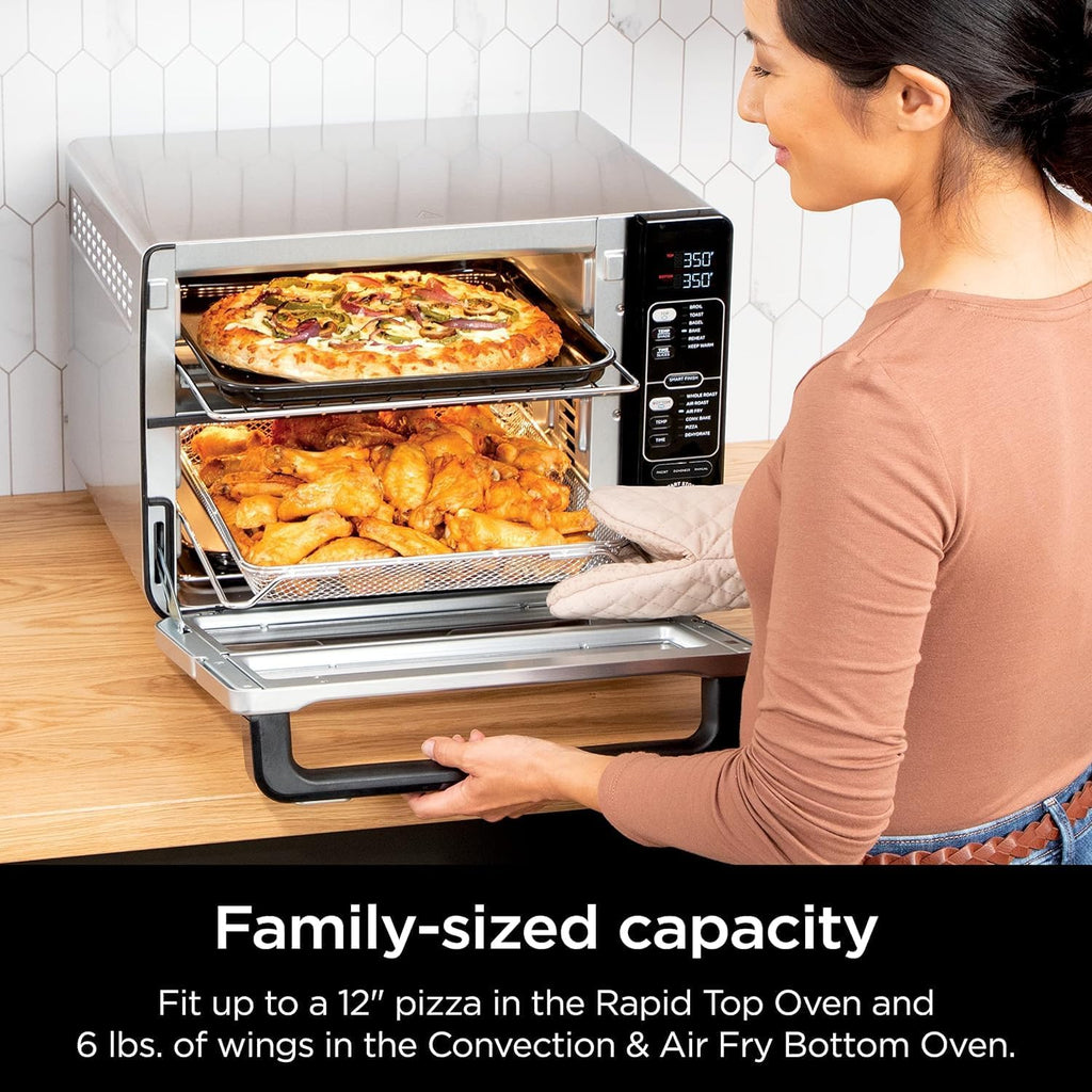 Ninja (Refurbished) DCT401QBK 12-in-1 Double Oven with FlexDoor, FlavorSeal & Smart Finish, Rapid Top Convection and Air Fry Bottom, Bake, Roast, Toast, Air Fry, Pizza and More, Black (Renewed)