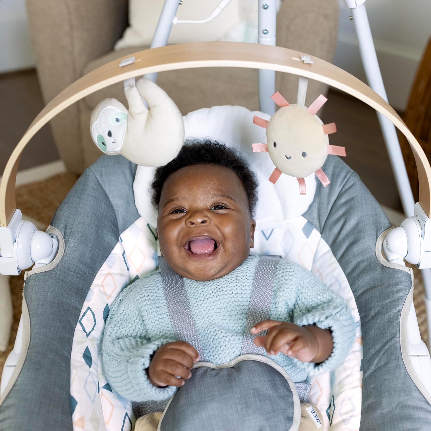 Ingenuity SimpleComfort Compact Baby Swing, Rotating Seat Swings in 3 Directions, 6 Speeds, 8 Melodies & 3 Nature Sounds, Ages 0-9 Months, Up to 20 Pounds - Parker