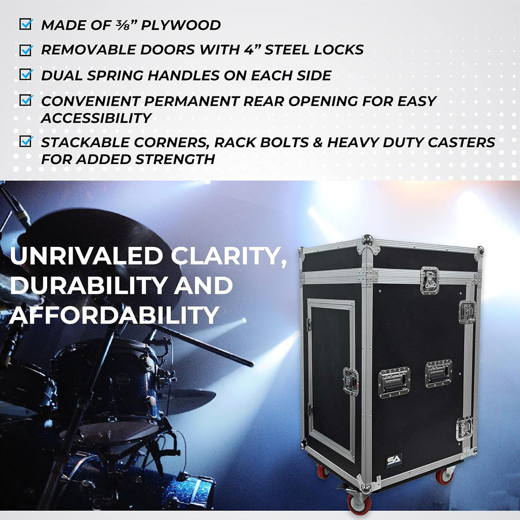 Seismic Audio Speakers 16 Space Rack Case with 10 Space Slant Mixer Top and DJ Work Table, PA/DJ Pro Audio Road Case