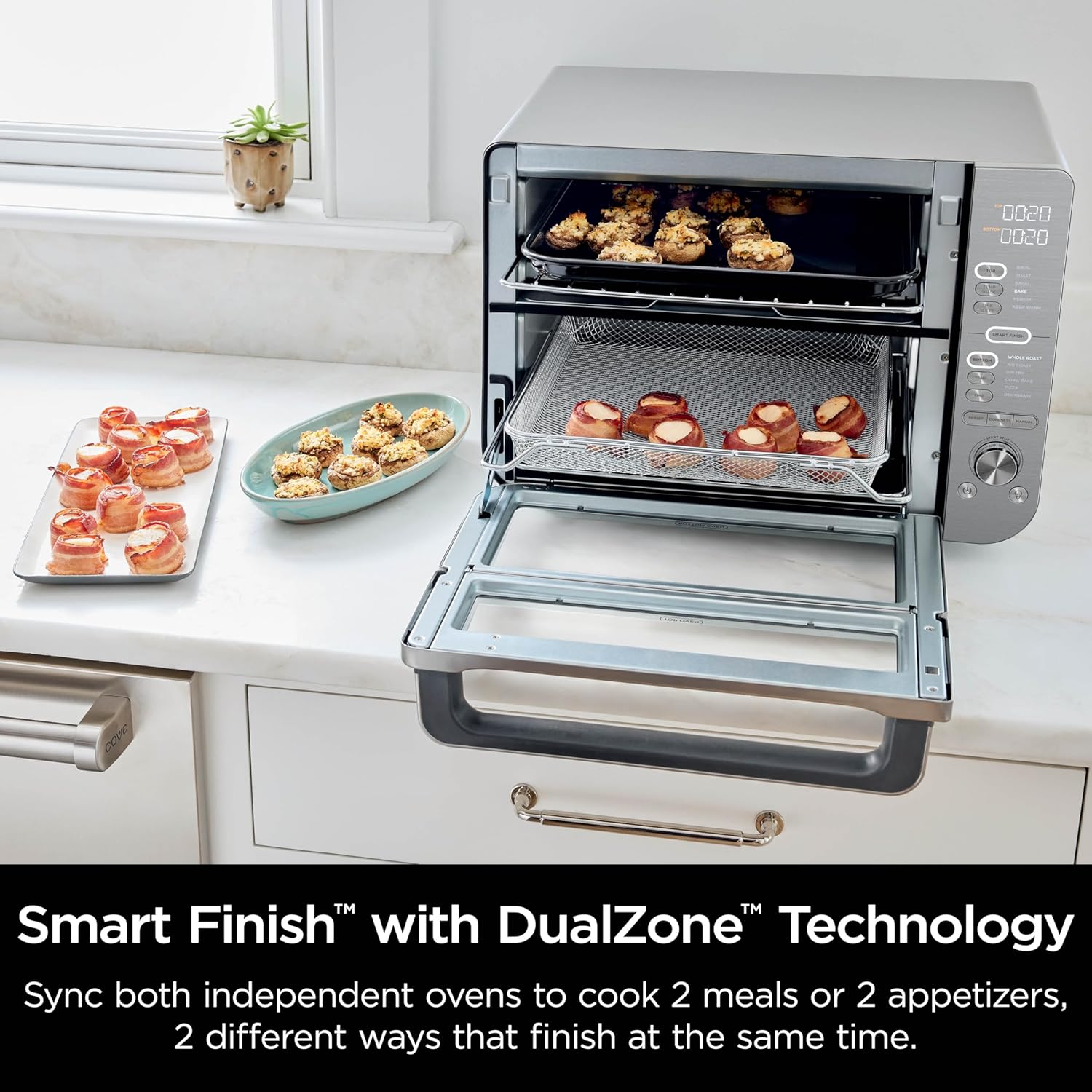 Ninja Air Fryer & Toaster Oven Combo with Thermometer | Double Stack XL | 12-in-1 | Smart Finish & DualZone Technology Cook 2 Meals at Once | Air Fry, Bake, Broil, Reheat | Stainless Steel | DCT651