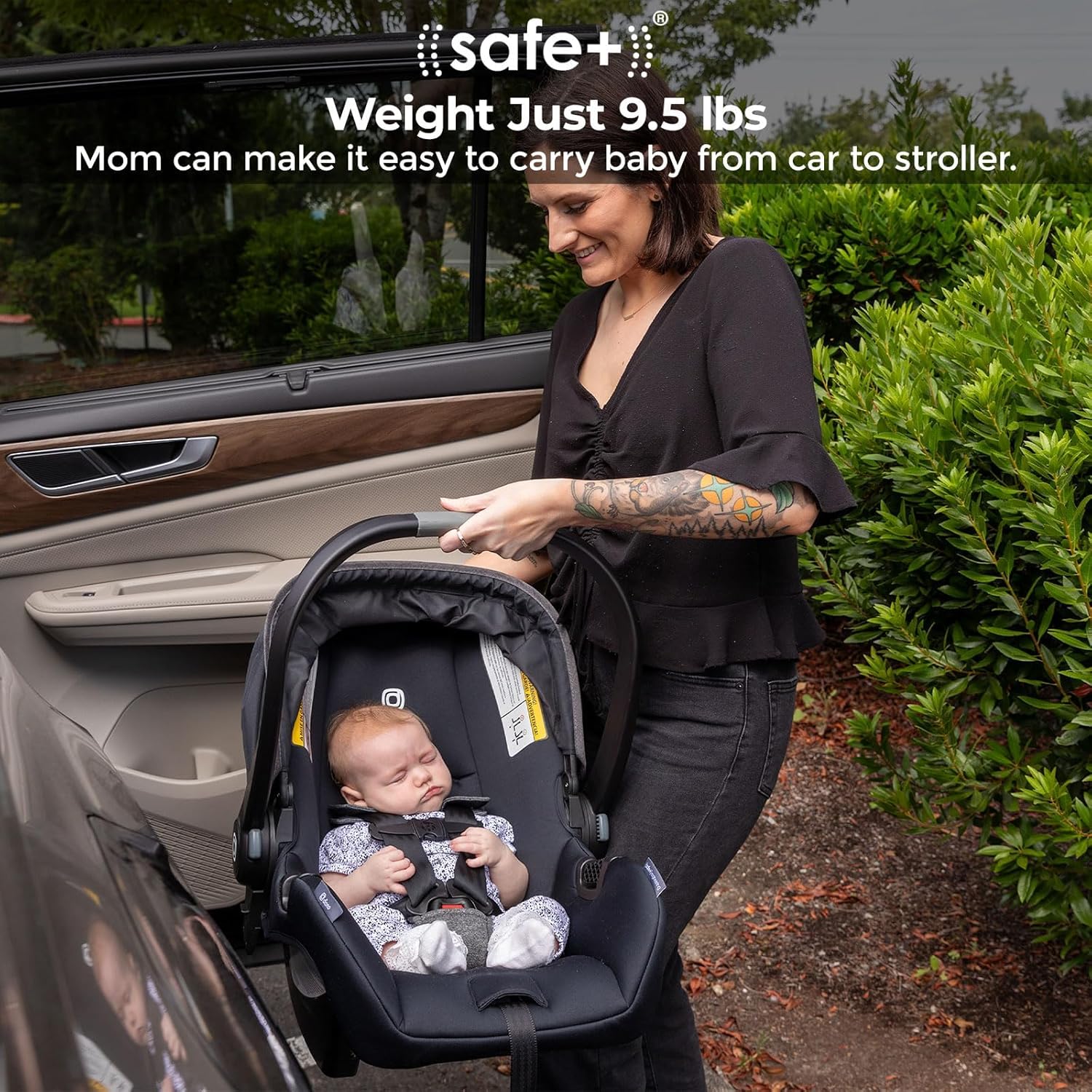 Diono LiteClik 30 R SafePlus Infant Car Seat and Base, Rear-Facing for Infants 4-30lbs, SafePlus Engineering, with Infant Insert, UPF 50+ Sunshade (Black)