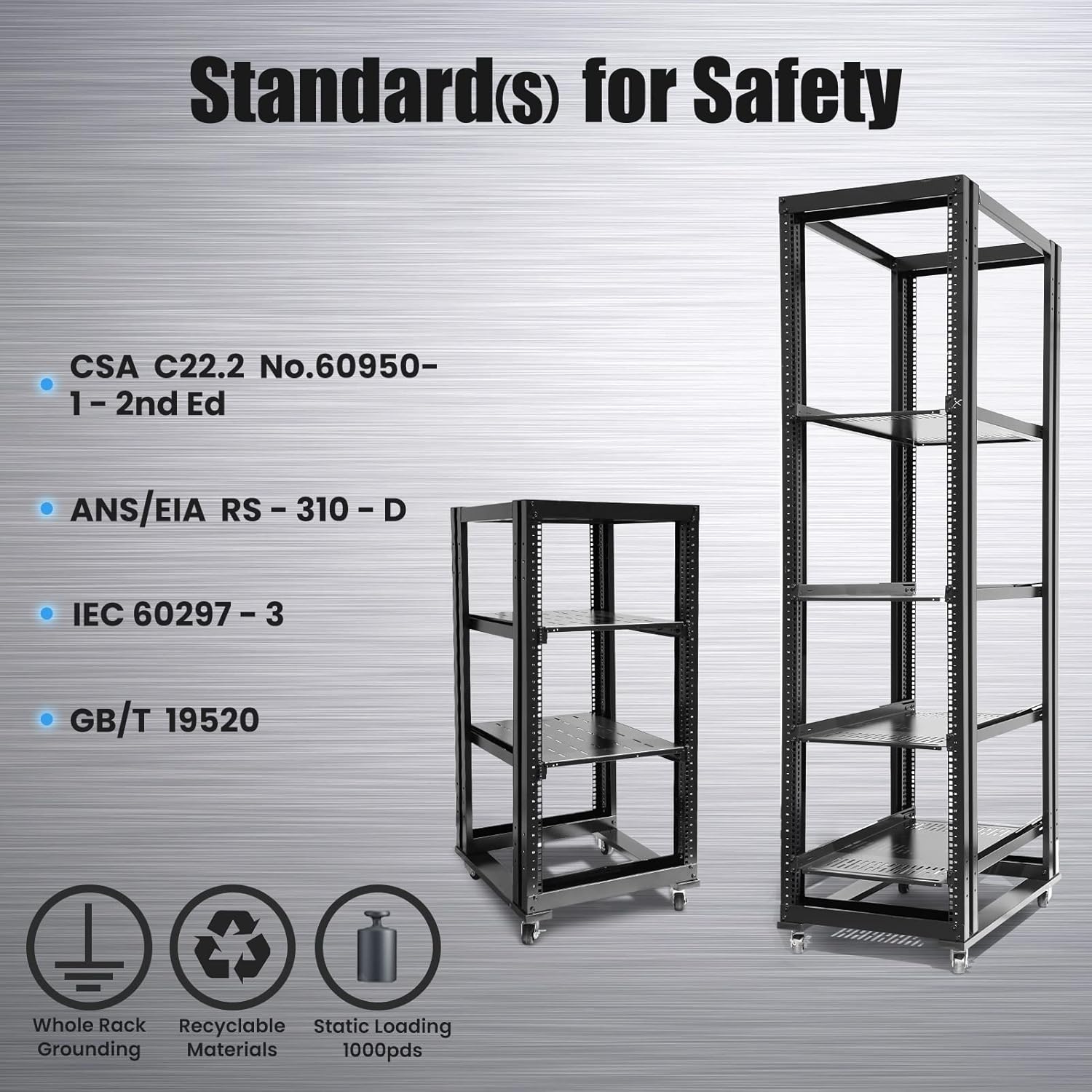 27U 4 Post Open Frame Network Server Rack 19inch Width 600mm deep with 3 Pairs of L Rail