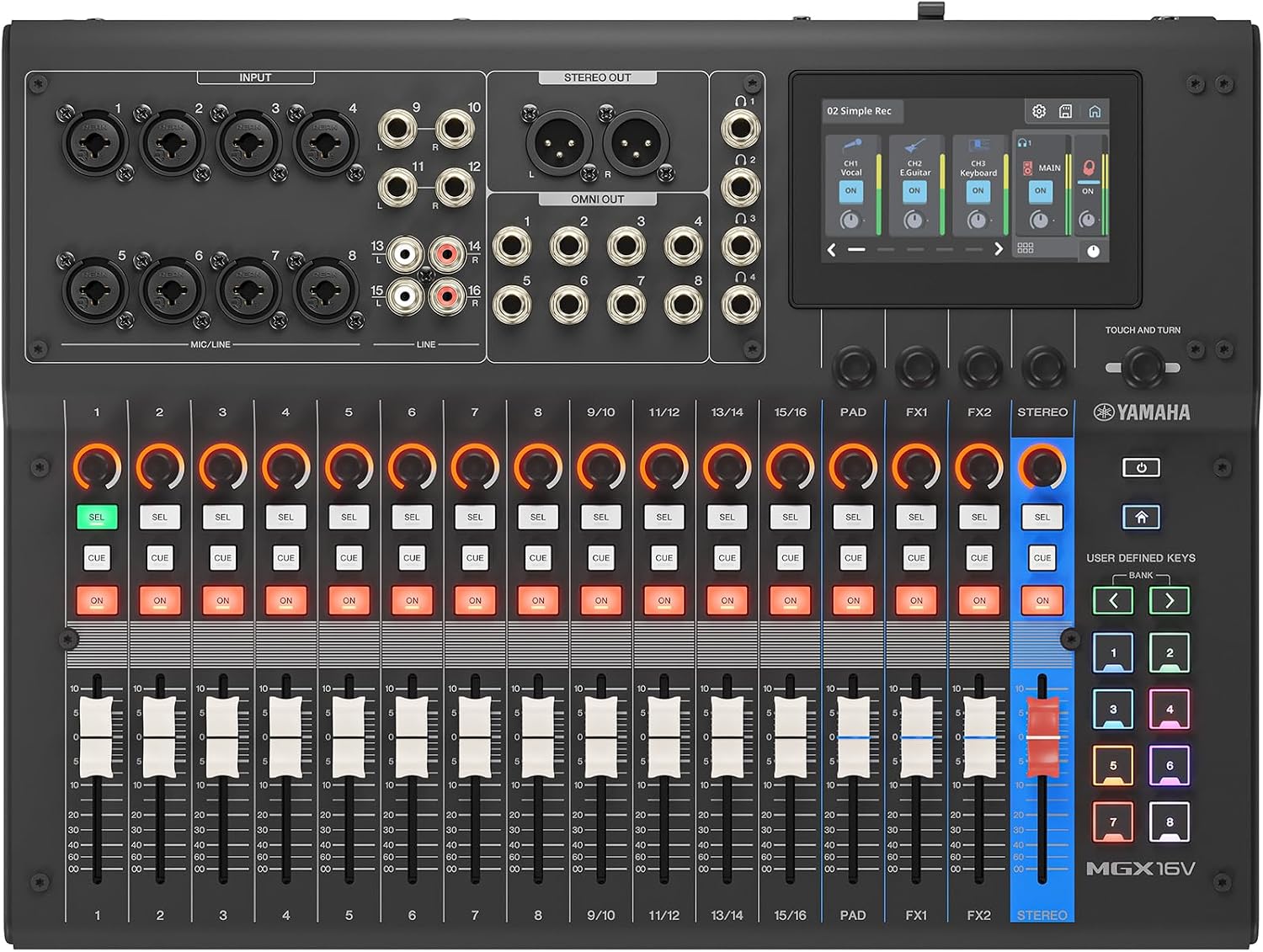 Yamaha MGX16V 22ch Digital Mixing Console, Dual USB-C Audio/Video Interface, Includes Cubase Al, WaveLab Cast LE, Basic FX Suite and Steinberg Plus Software Bundle, Black MGX16V B