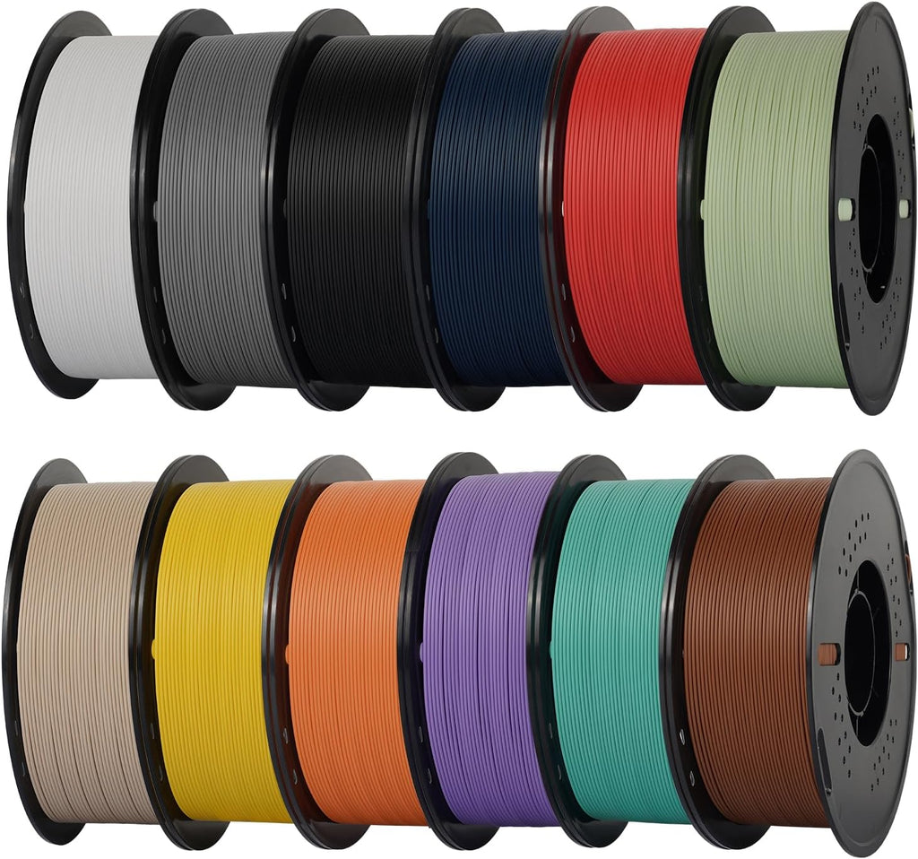 Kingroon Matte PLA Filament Bundle 1.75mm 3D Printer Filament Bundle Multicolor 1kg Dimensional Accuracy +/- 0.02 mm (12 Rolls Mixed Colors)