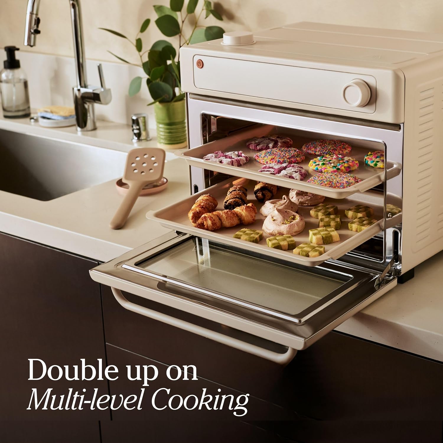 Our Place Wonder Oven & Essentials Kit | 6-in-1 Air Fryer Toaster Oven with Steam Infusion | Countertop Convection Oven Combo with Extra Bake Pan & Air Fryer Basket | Non-toxic, PFAS-Free Duo | Steam
