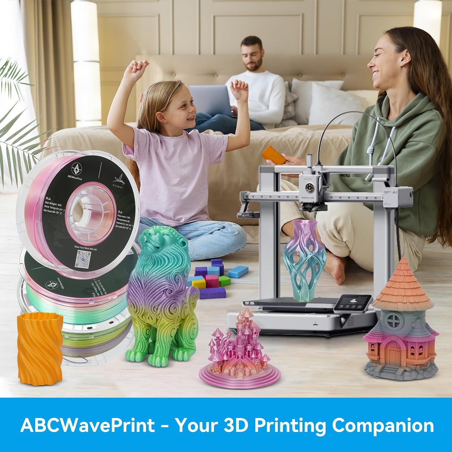 PLA 3D Printer Filament 1.75mm, 16KG Bulk Bundle (2KG Each of 8 Colors: Black, White, Gray, Orange, Red, Yellow, Blue, Green), +/- 0.02mm Accuracy, Tangle-Free, Wide FDM Compatibility