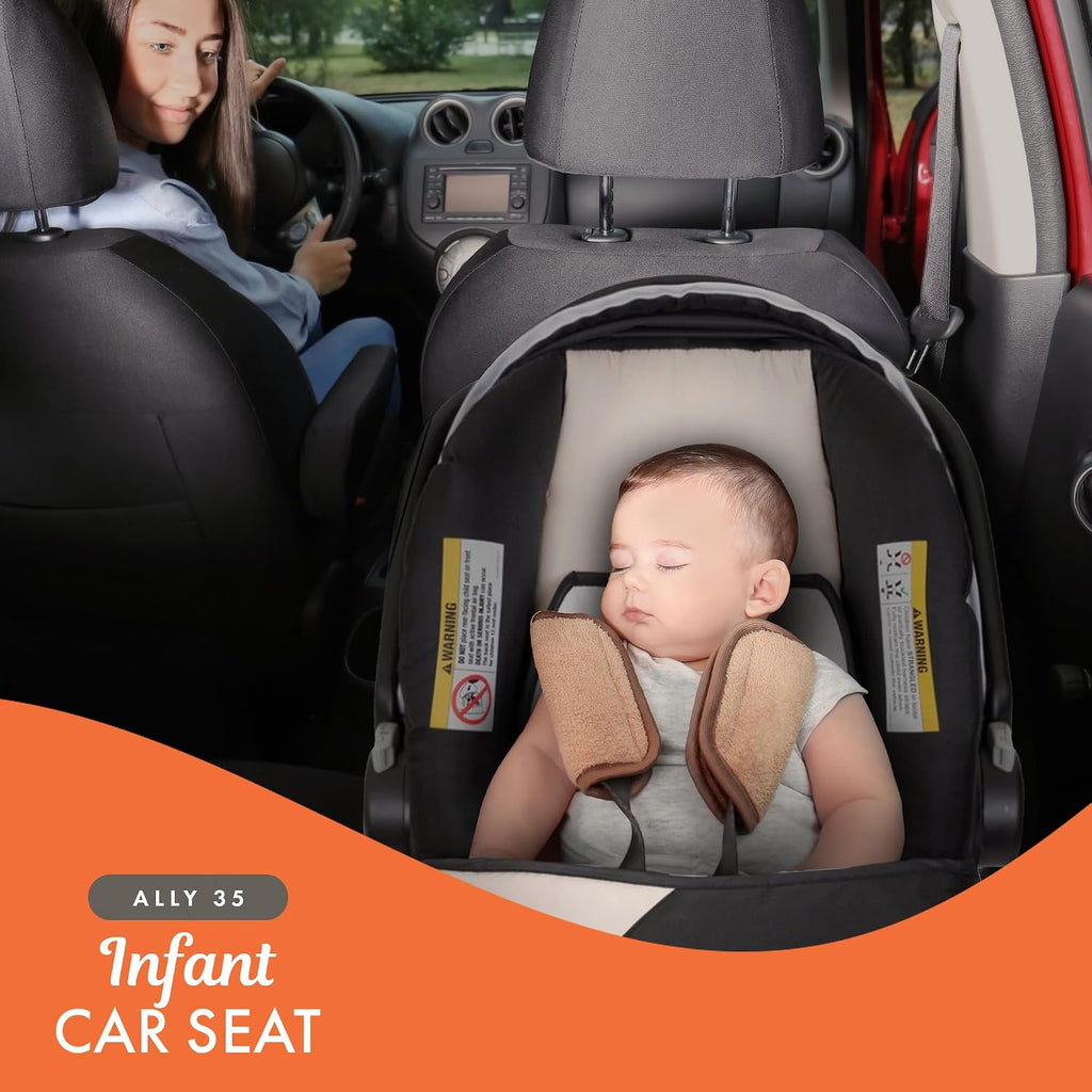 Baby Trend Ally Newborn Baby Infant Car Seat Carrier Travel System with Harness and Extra Cozy Cover for Babies up to 35 Pounds, 2 Pack, Khaki