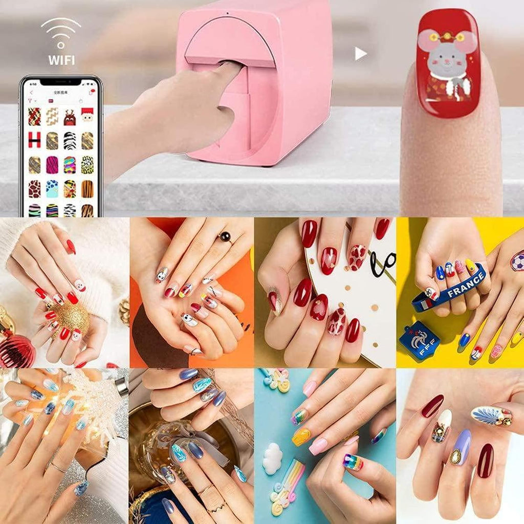 Professional 3D Nail Printer Mini Printer for Nails, Multifunction Portable Mobile Nail Painting Machine for Kid/Nail Studio/Manicurist/Nail Lovers,Pink