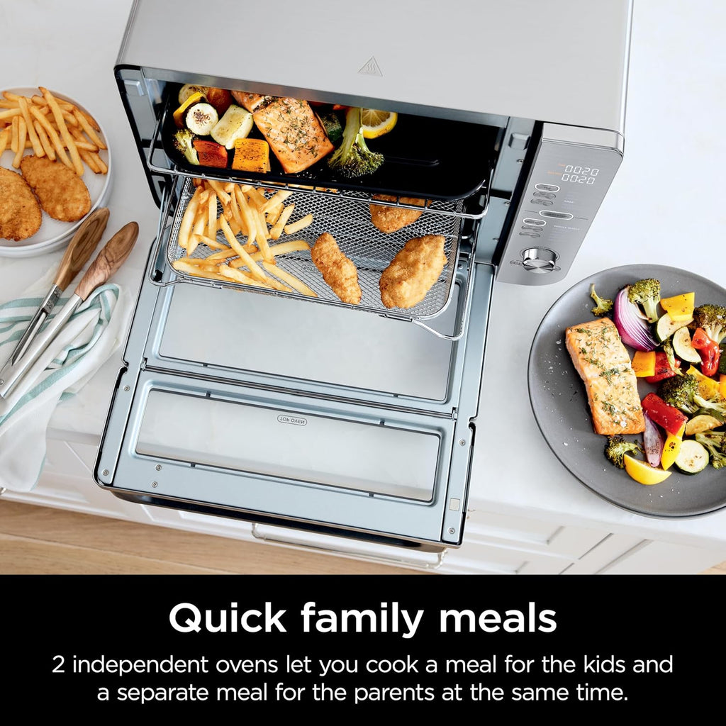 Ninja Double Stack XL Countertop Oven & Air Fryer, 12-in-1, Flexdoor, FlavorSeal, SMART FINISH with DualZone Technology, Countertop Oven, Air Fryer, Bake, Broil, Reheat, Pizza, Stainless Steel, DCT601 (Renewed)