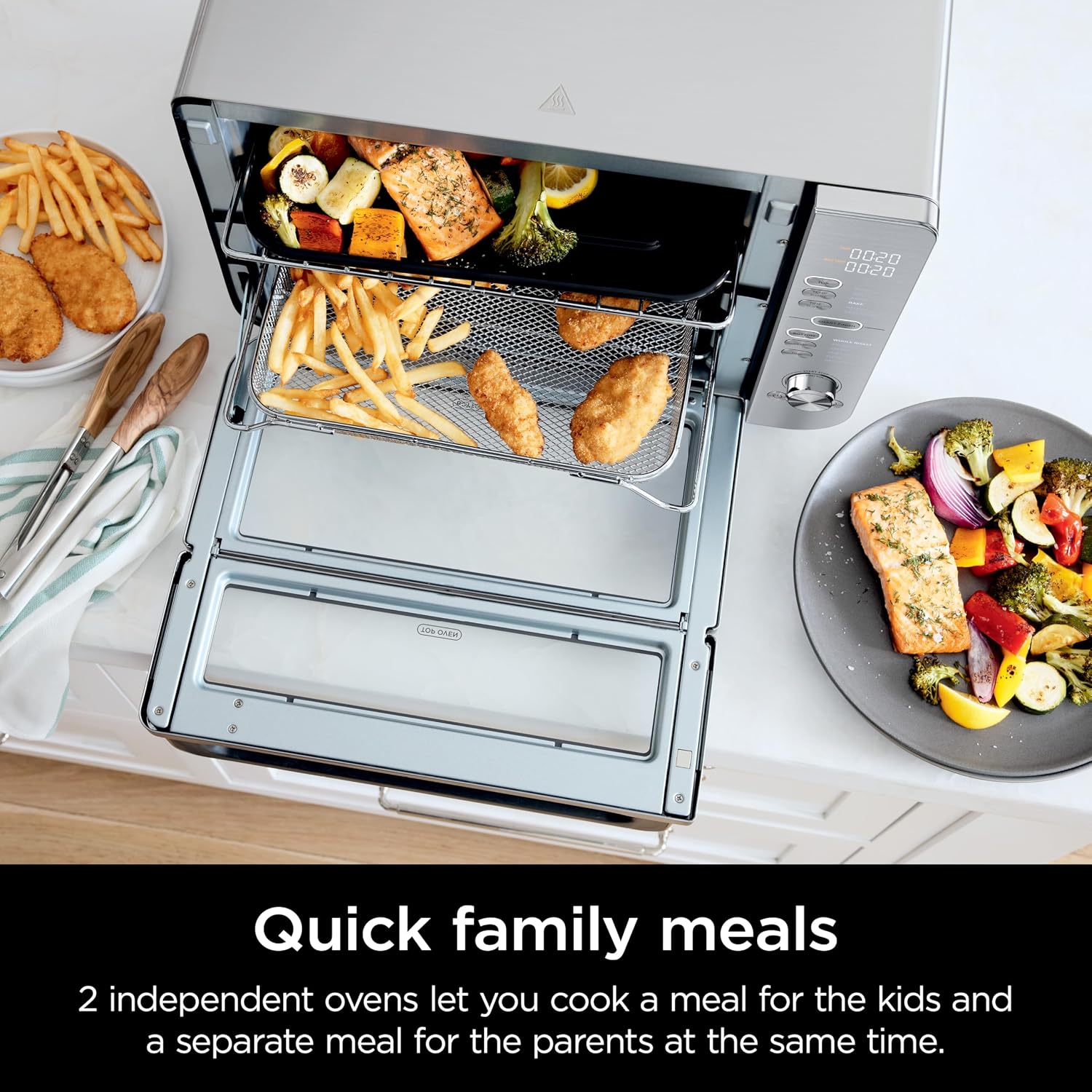 Ninja Double Stack XL Countertop Oven & Air Fryer, 12-in-1, Flexdoor, FlavorSeal, SMART FINISH with DualZone Technology, Countertop Oven, Air Fryer, Bake, Broil, Reheat, Pizza, Stainless Steel, DCT601 (Renewed)