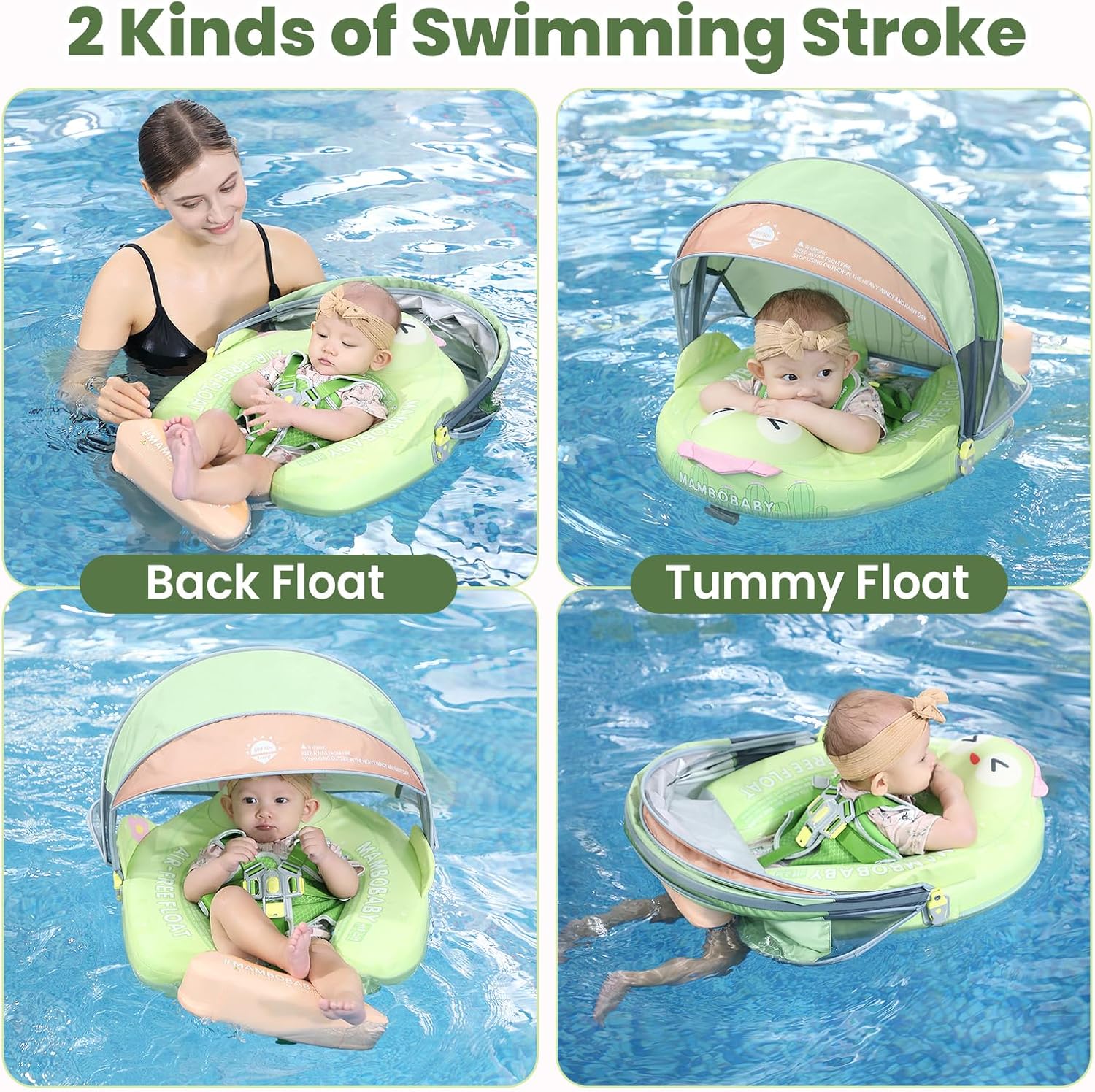 Mambobaby Float Deluxe Baby Pool Float: Safe & Comfortable Swim Trainer for Infants & Toddlers, Non-Inflatable Design, UV Protection Canopy, Fun Water Experience for Ages 3-24 Months