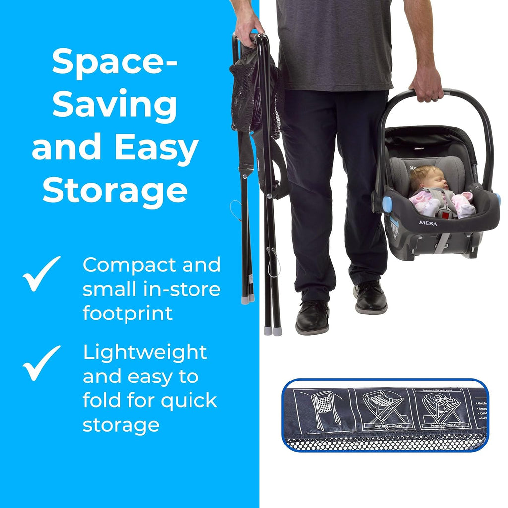 Koala Kare Infant Seat Kradle – Secure, Table-Height Infant Carrier Holder with Tubular Steel Legs, Foldable & Compact Design, Machine-Washable Mesh (Model KB115-02)