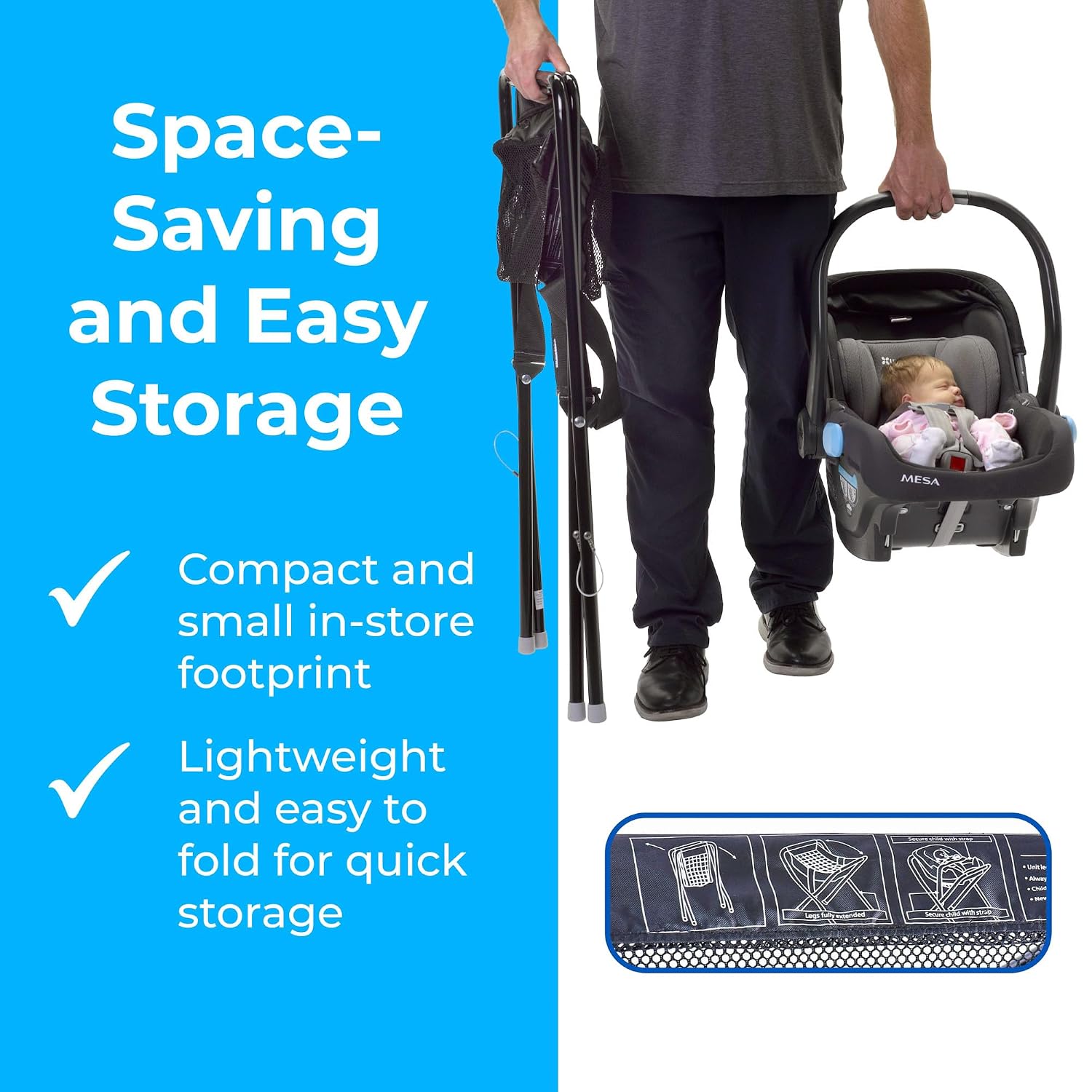 Koala Kare Infant Seat Kradle – Secure, Table-Height Infant Carrier Holder with Tubular Steel Legs, Foldable & Compact Design, Machine-Washable Mesh (Model KB115-02)