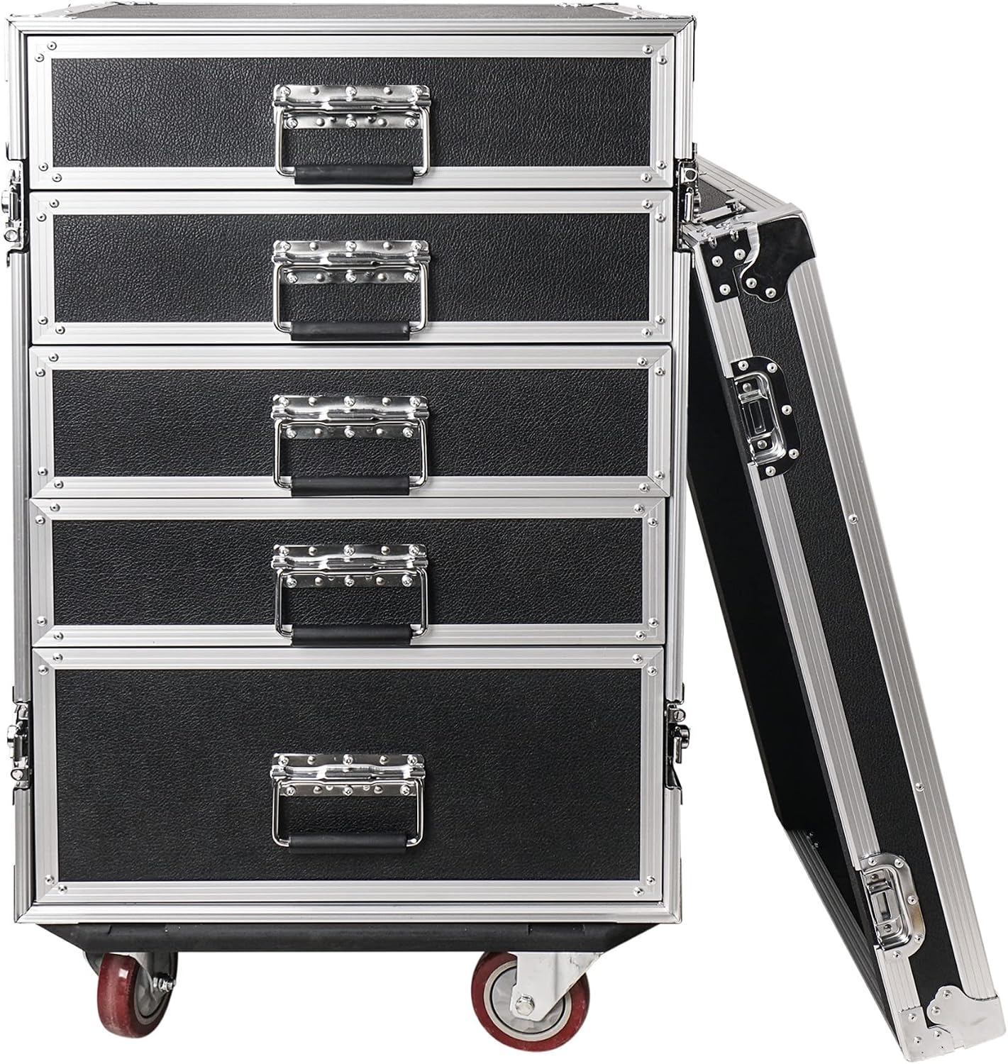 Sound Town Enhanced Thickness 1/2' (12mm) Plywood Road Case with 5-Drawer and Table for Customizable Stage and Studio Utility Equipment Storage, Pro Tour Grade (STRC-PROWT5D)