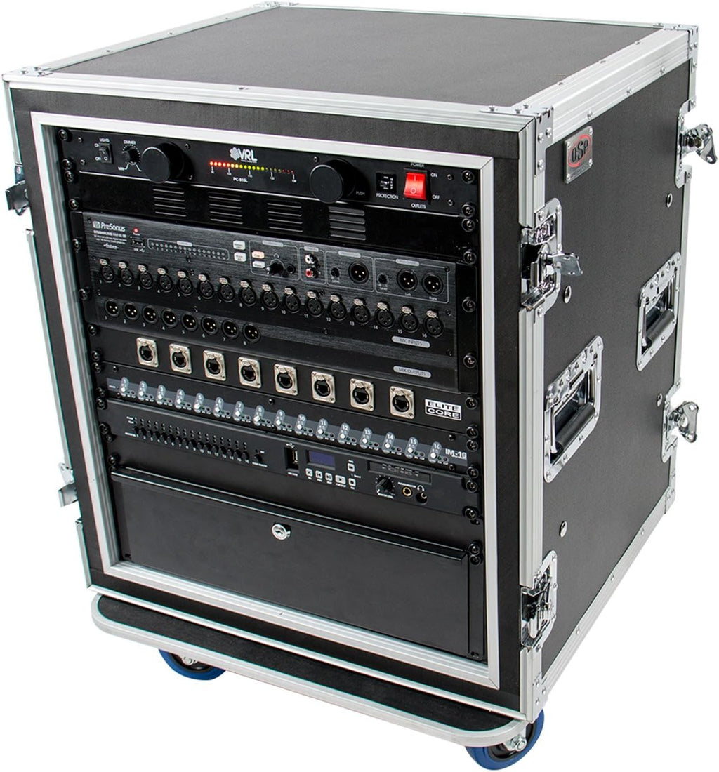 12 Space (12U) ATA Rack Amp Road Shock Mount Case (20' Deep) w/ Casters