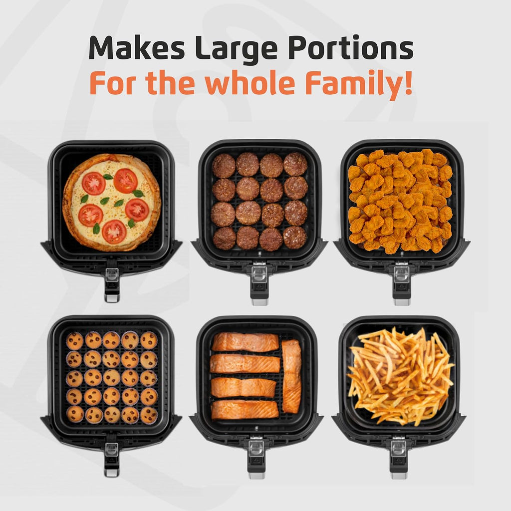 MONDIAL Air Fryer - 8.6 Quart Extra-Large Air Fryer, 2 Simple Dial Controls, 1800 Watts - Quick Heat Circulation Technology, Low Fat Cooking Less Calories - Removable Squared Basket - Black