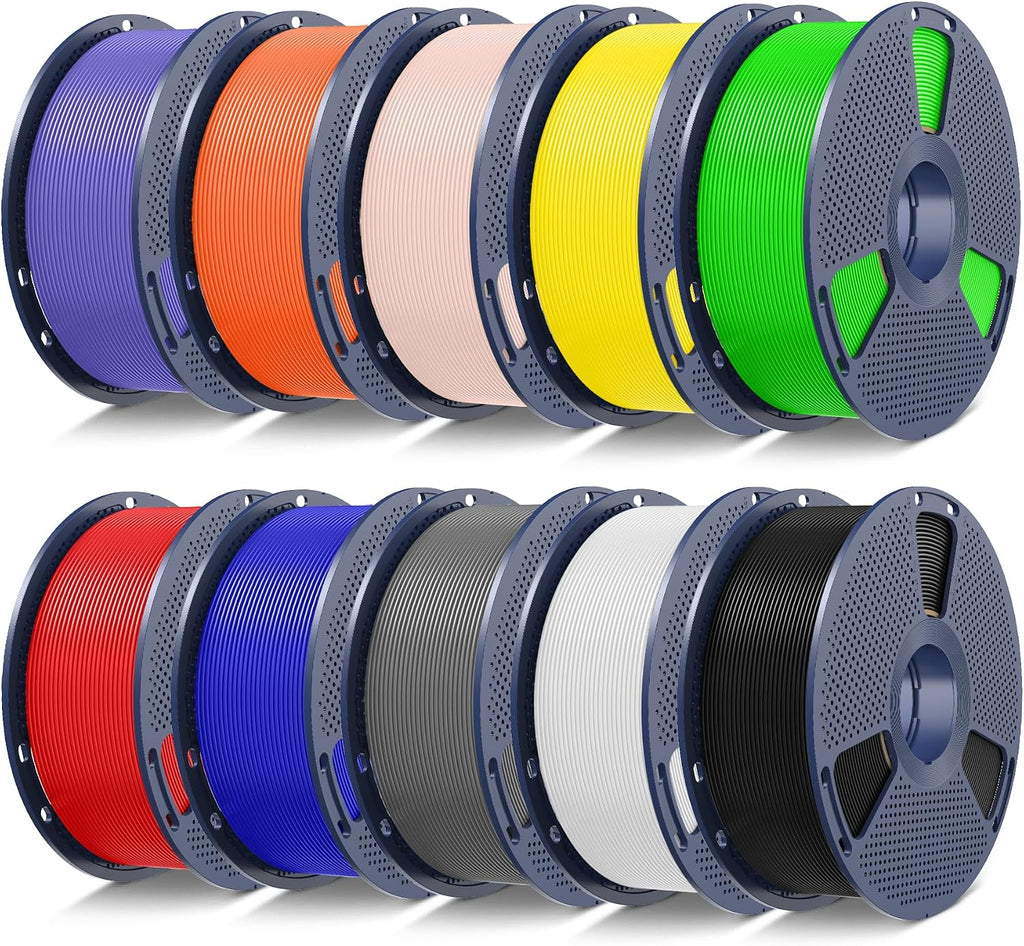 SUNLU PLA+2.0 3D Printer Filament Bundle,10KG Upgrade PLA+ Filament 1.75mm, 3DFilament Multicolor, 1KG Spool, 10 Pack, Black+White+Grey+Red+Klein Blue+Green+Yellow+Sunny Orange+Lavender Purple+Beige