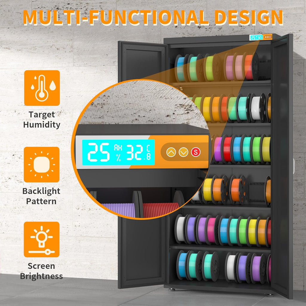 3D Printer Stand 6-Tier 110 Rolls Filament Storage,25% RH Control Filament Dehumidification Cabinet 3D Printing Sealing and Protection for PLA/ABS/TPU/Nylon (Black 380L)