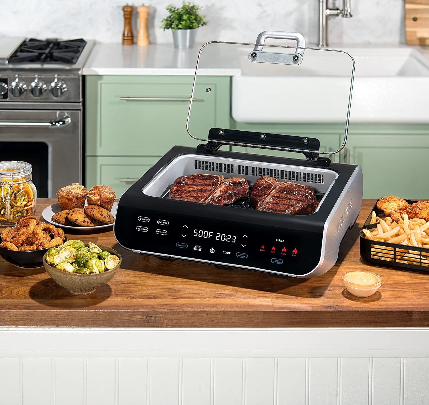 Gourmia Smokeless Indoor Grill & Air Fryer raclette grill with Smoke Extracting Technology Extra-Large Nonstick Cooking electric grill indoor Korean BBQ Style 6 Quart FoodStation™