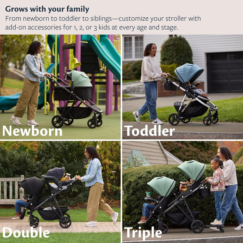 Mockingbird Single-to-Double Stroller 3.0 - Convertible Full Size Baby Stroller for 1, 2, or 3 Kids with 44 Possible configurations, Travel System Compatible - Black Windowpane