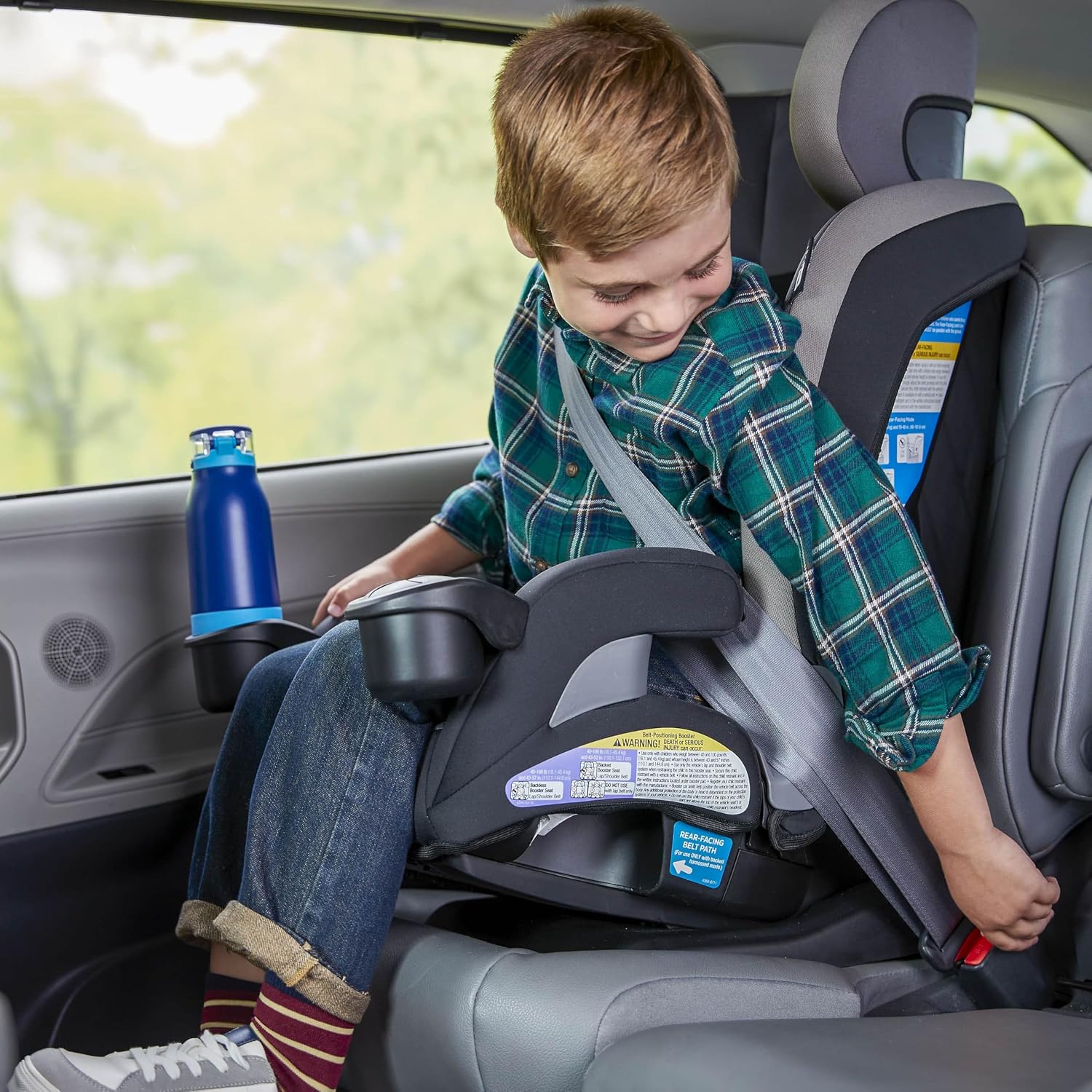 Safety 1st EverSlim 4-in-1 Convertible Car Seat, SecureTech Chest Clip, Ultra-Slim, 4-Mode Infant to Booster, Baby Car Seat, Fits 5-100 lbs, Memory Foam, Fiddlehead