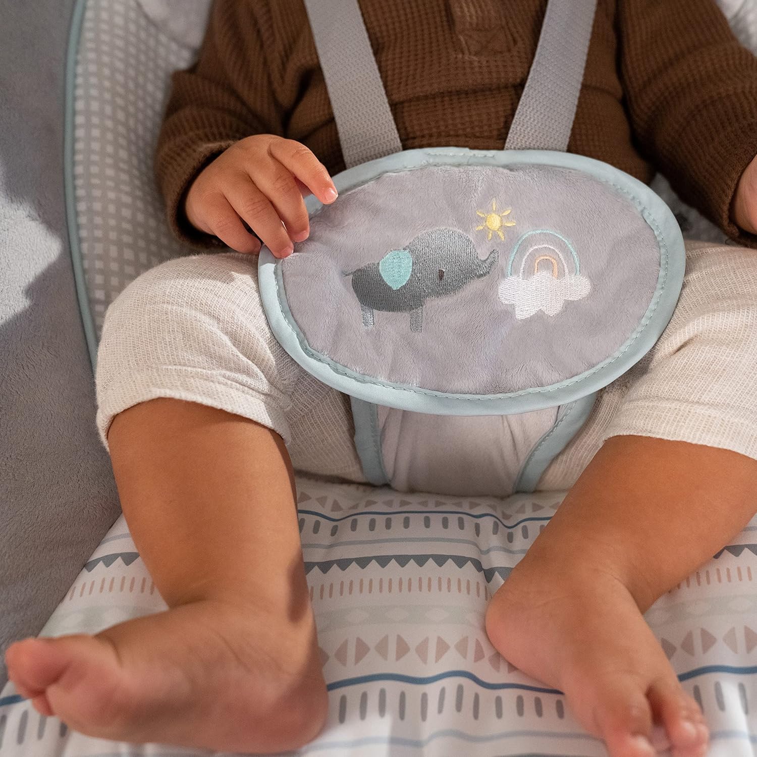 Ingenuity InLighten 5-Speed Baby Swing - Swivel Infant Seat, 5 Point Safety Harness, Nature Sounds, Lights - Van Elephant