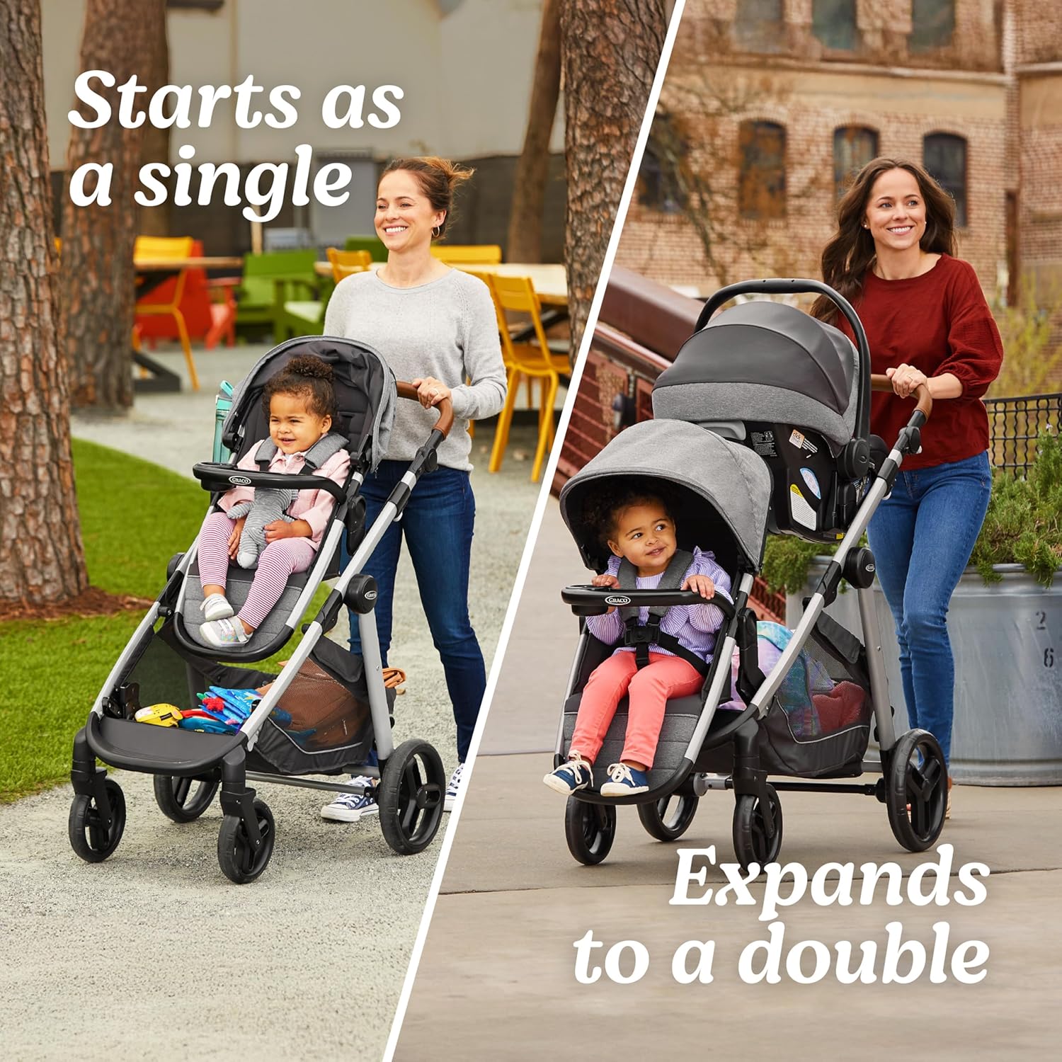 Graco® Modes Nest2Grow Baby Stroller, Slide2Me Adjustable Seat, 4 Modes of Use Capability from Infant Car Seat Carrier to a Double Stroller, Maison