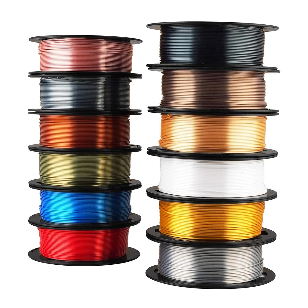 MIKA3D Shine Silk Metallic Gold PLA 3D Printer Filament Bundle 12 Spools Pack, 1.1lbs Spool 1.75mm Widely Compatible, 12 Popular Silk Shiny Gold Colors, with Extra One Bottle of Solid Stick Gift