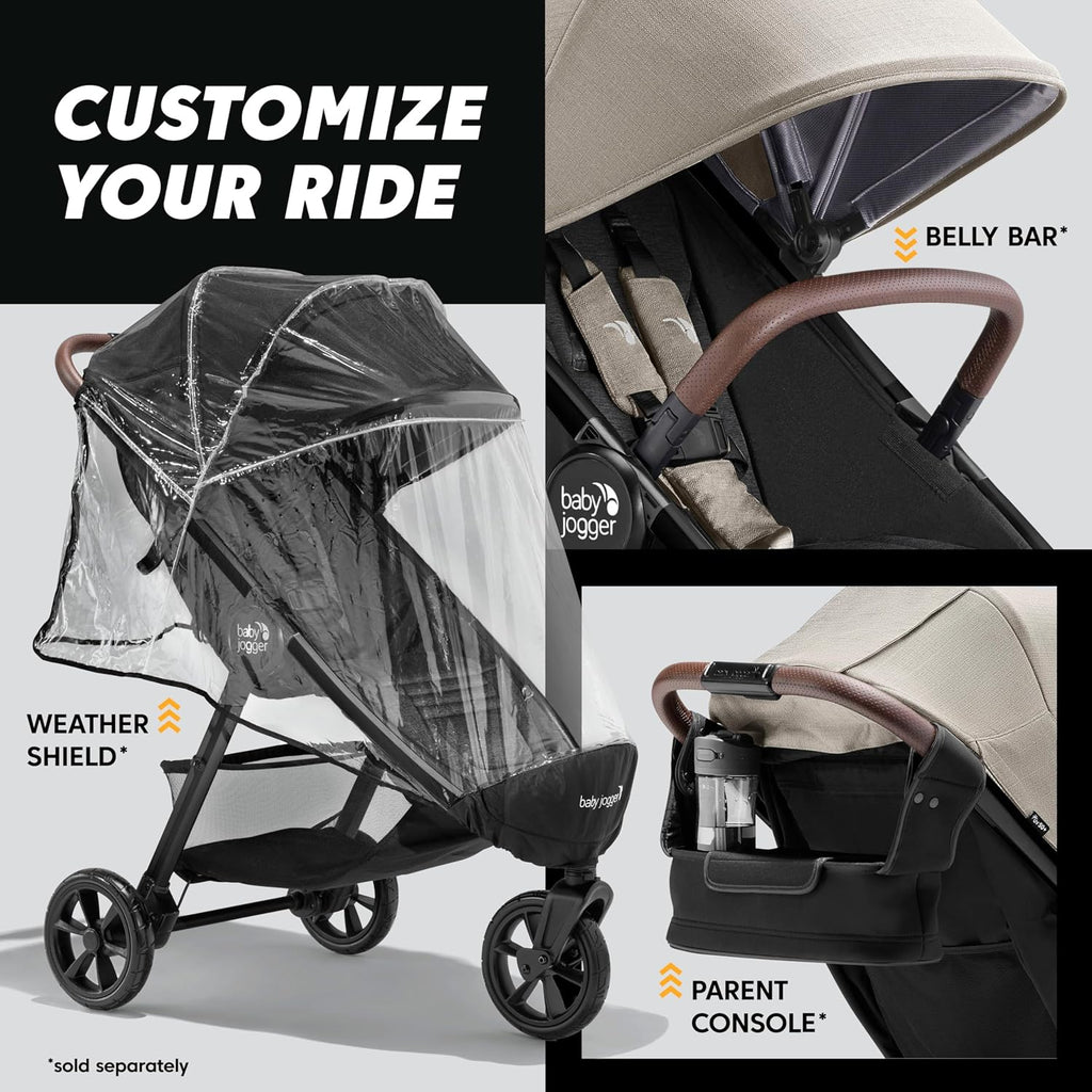 Baby Jogger® City Mini GT3 All Terrain Baby Stroller with Forever Air Rubber Tires, All Wheel Suspension, Lightweight Stroller with Magnetic Buckle, No-Rethread Harness, and Foot Brake, Frosted Ivory