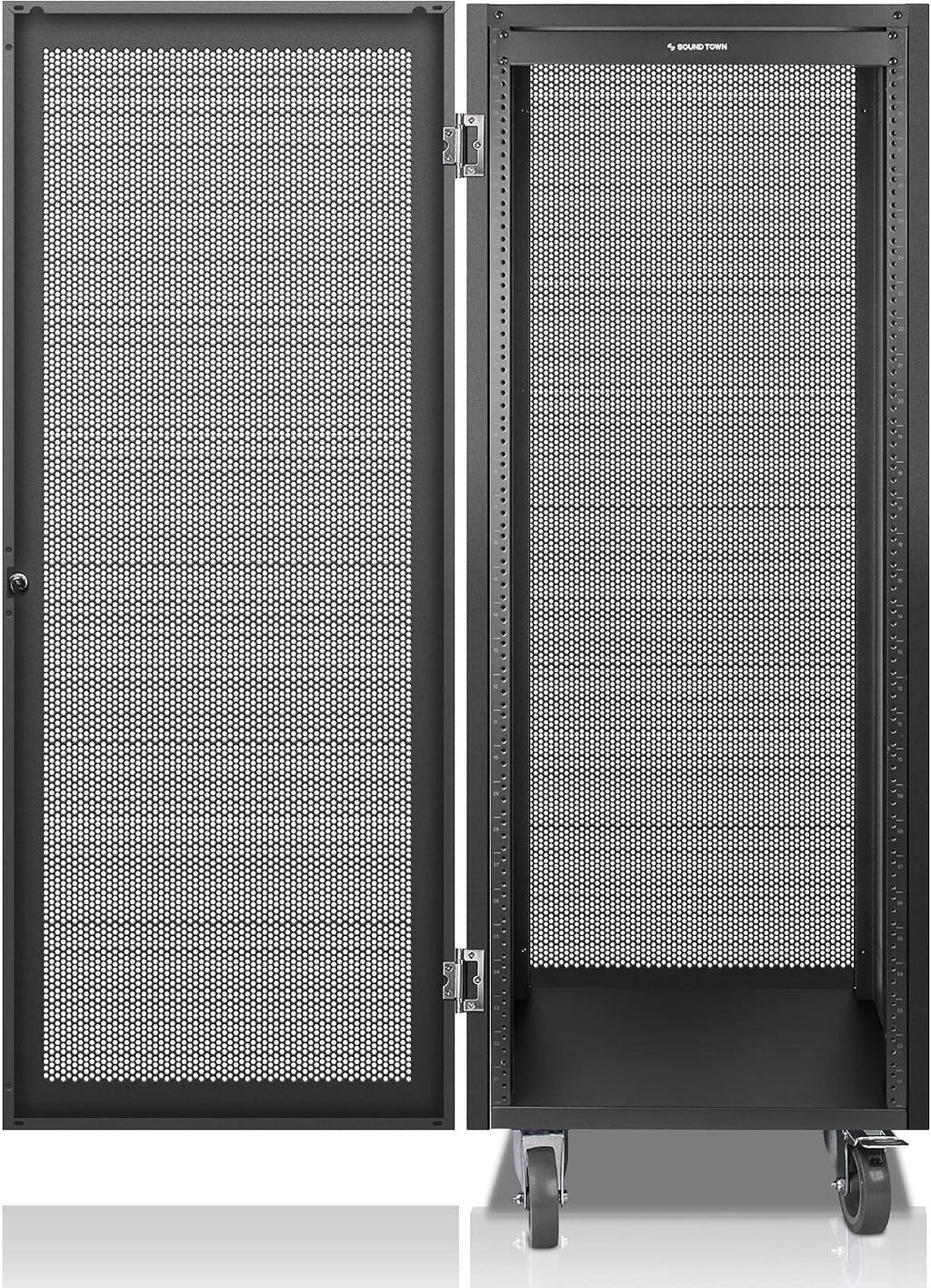 Sound Town 30U Universal Steel Rack, w/Mesh Doors, Locking Casters, Vented Side Panels for Audio Video, Server and Network Equipment (STRK-M30UWD)