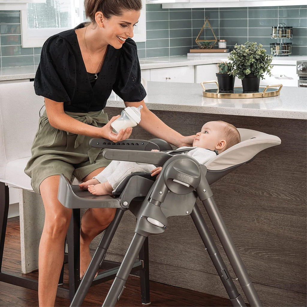 Chicco Polly Space-Saving Foldable High Chair with Easy-Clean Seat Pad, High Chair for Babies and Toddlers with Multi-Position Recline and Height Adjustment, for Children up to 40 lbs., Black/Black