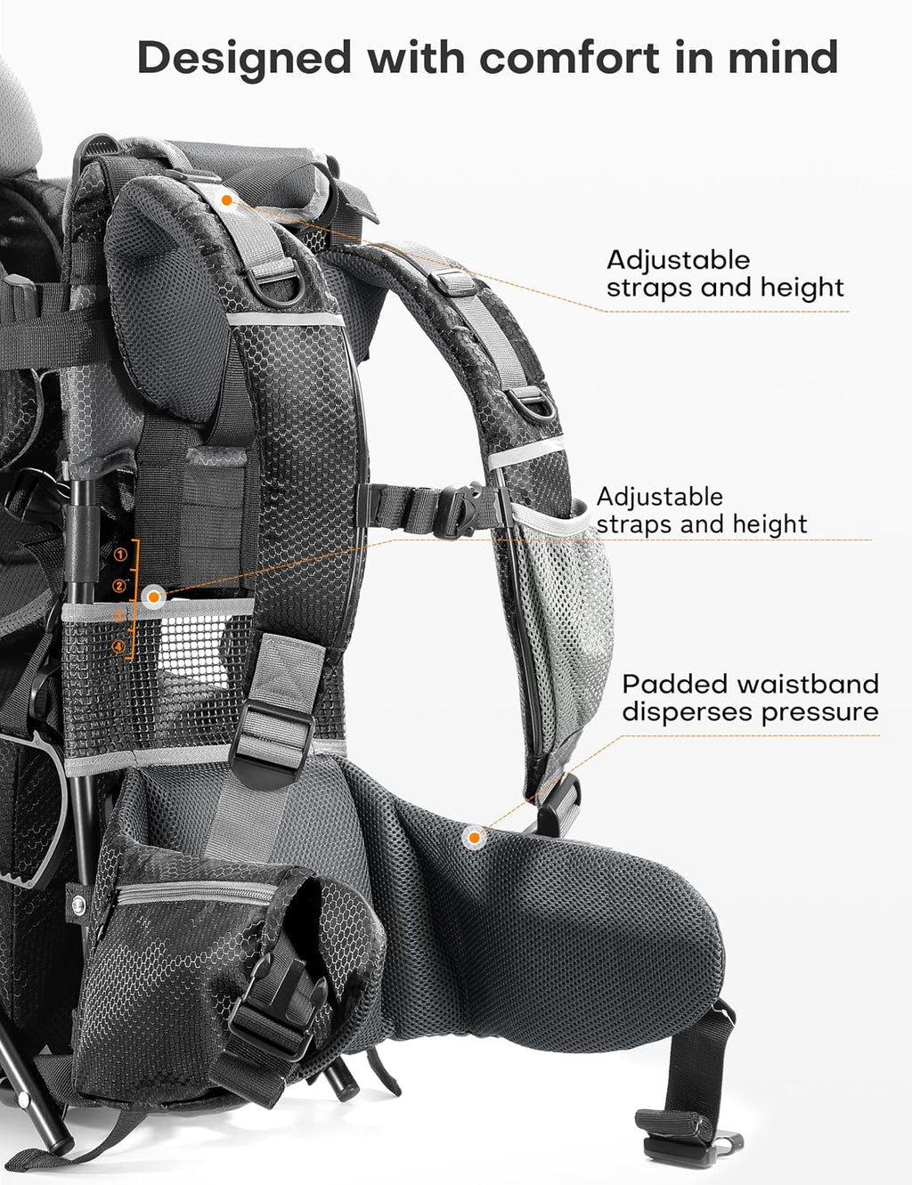 besrey Baby Backpack Carrier, Toddler Hiking Backpack with Safety 3-Height Seat, Adjustable Straps&Waist Belt, Foldable Frame Lightweight Large Capacity Child Carrier for Hiking (Silver Grey)