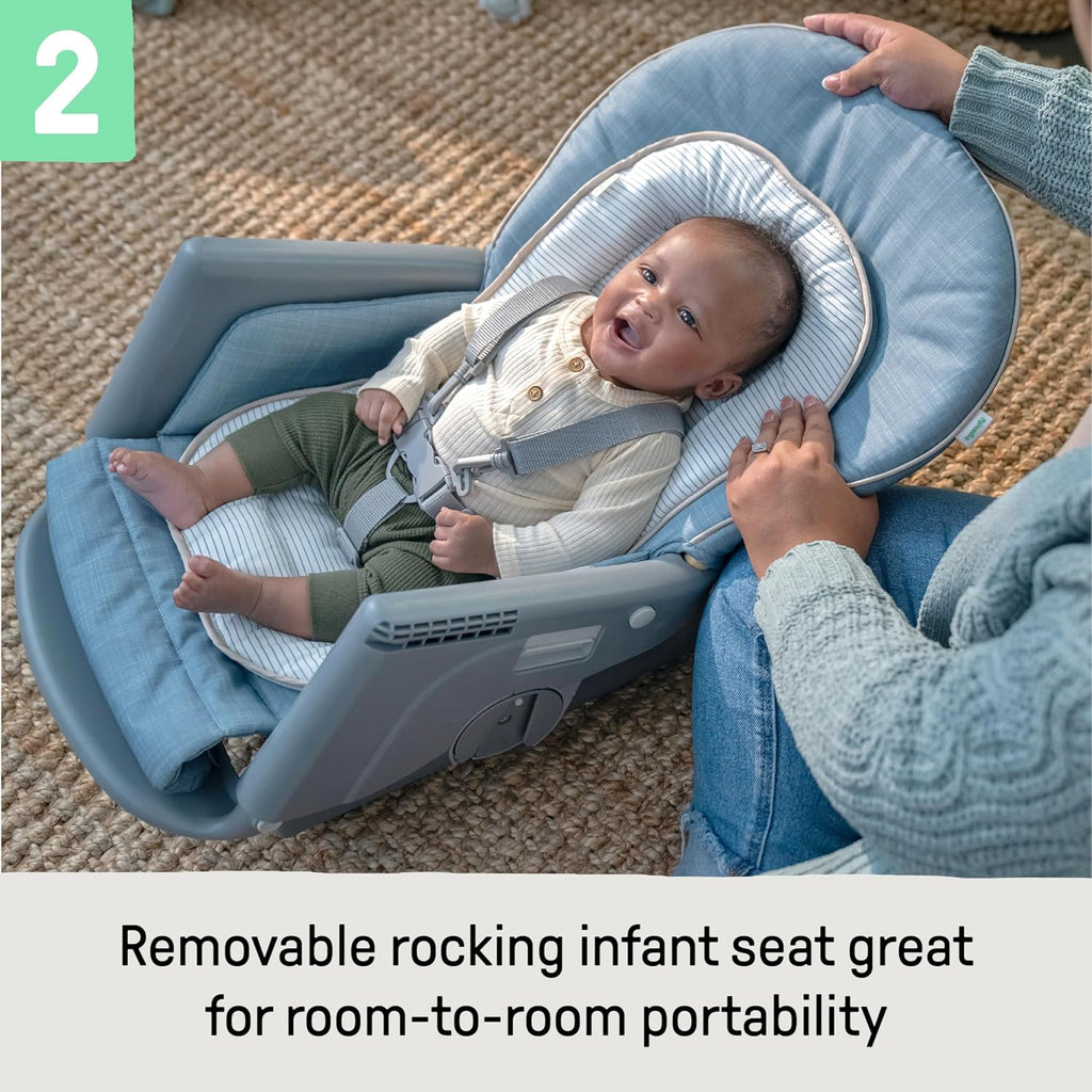 Ingenuity Proper Positioner Deluxe High Chair - 7-in-1 Convertible Baby Seat, Faux Wood Print Legs, Unisex, for Ages 0-36 Months