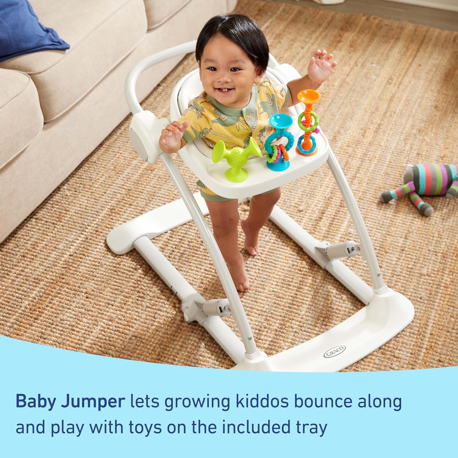 Graco® Jumpstart 4-in-1 Adjustable Infant Activity Bouncer & Jumper Versatile Baby Swing Floor Seat and Kids Chair with Snack Tray Geo Pop