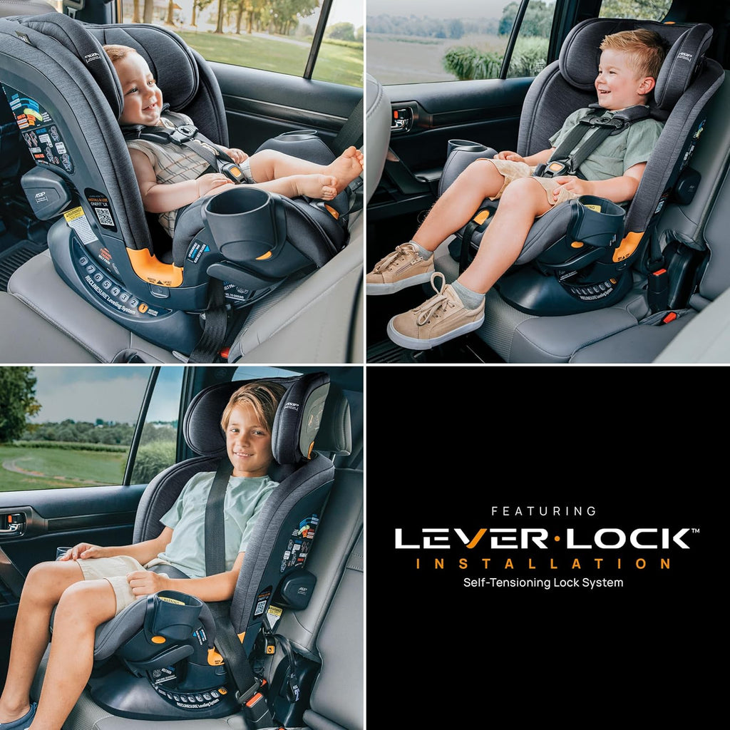 Chicco OneFit LX ClearTex All-in-One Car Seat with LeverLock Installation, Slim Design, Convertible Car Seat, Seat for Infants and Children 5-100 lbs, Smoke/Grey