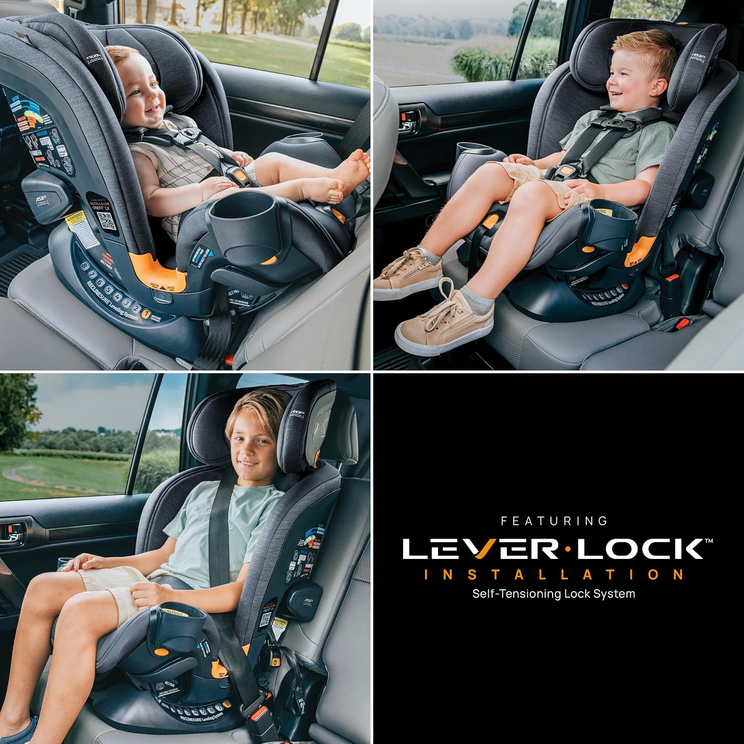 Chicco OneFit LX ClearTex All-in-One Car Seat with LeverLock Installation, Slim Design, Convertible Car Seat, Seat for Infants and Children 5-100 lbs, Lupine/Purple