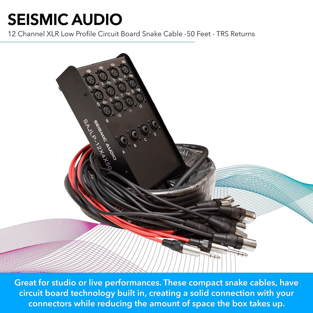 Seismic Audio - SAJLP-12x4x50-12 Channel 50 Foot XLR Low Profile Snake Cable with 4 TRS Returns - Circuit Board Snake for Recording, Stage, Studio PA DJ use