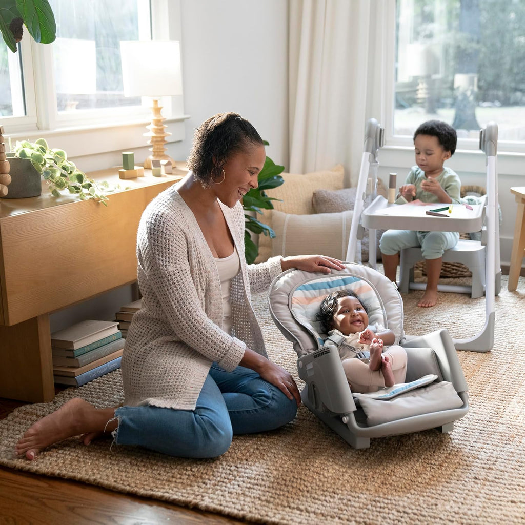 Ingenuity Proper Positioner Create Up Baby High Chair, 9 Modes of Use, Toddler Tower, Table and Chair, Foldable, Adjustable Footrest, 90 Degree Posture Aids Digestion, Ages 0-5 Years - Soulful Skies
