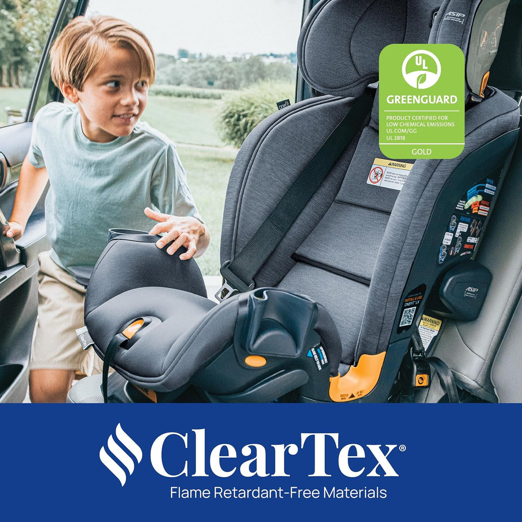 Chicco OneFit LX ClearTex All-in-One Car Seat with LeverLock Installation, Slim Design, Convertible Car Seat, Seat for Infants and Children 5-100 lbs, Smoke/Grey