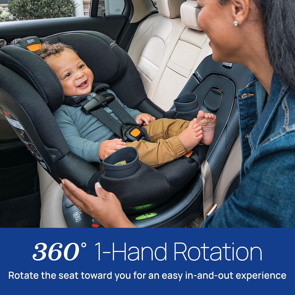 Chicco Fit360 ClearTex Rotating Convertible Car Seat with 360 Degree Rotation for Rear-Facing and Forward-Facing, LeverLock Self-Tensioning Lock System, Obsidian/Black