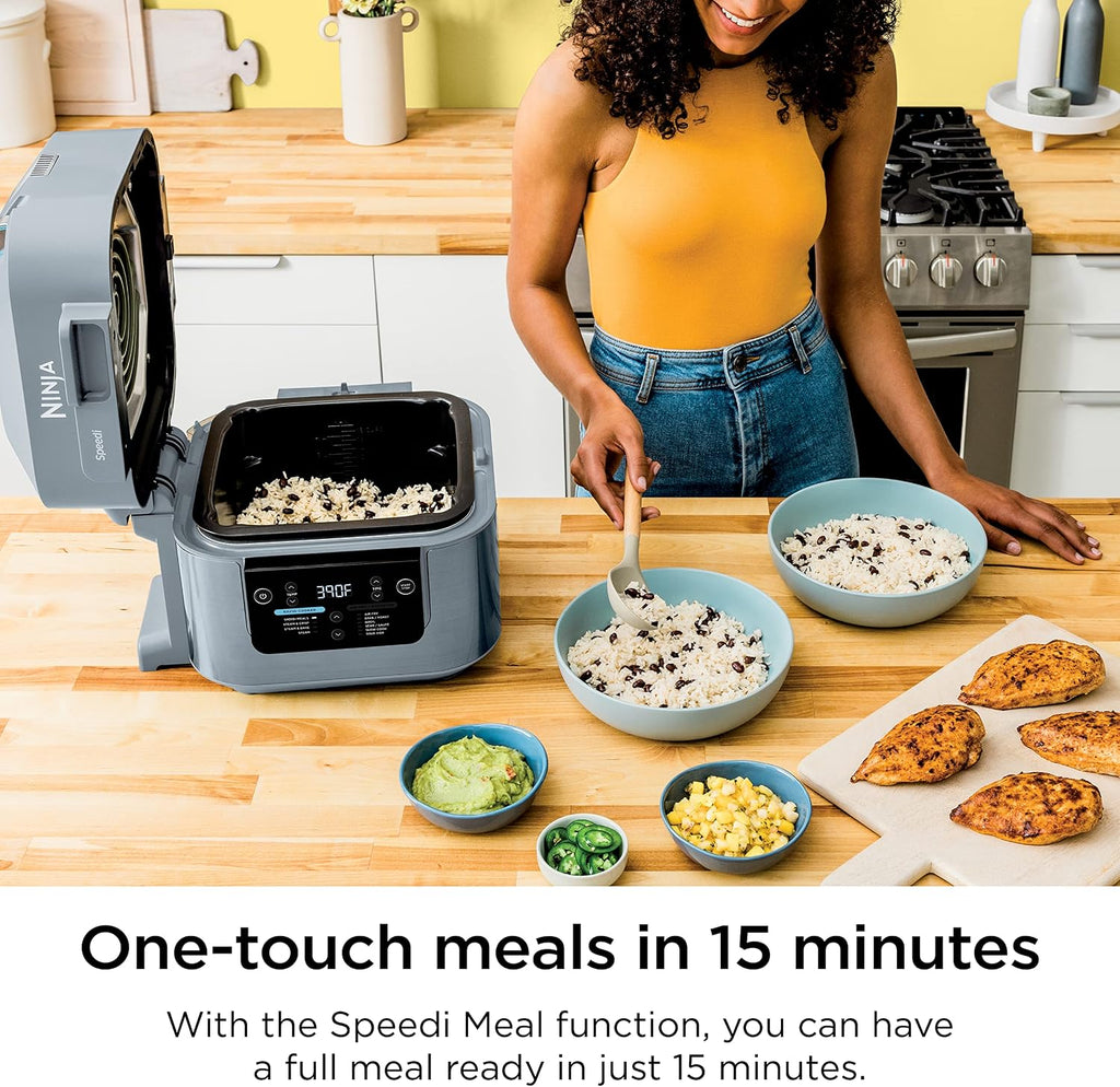 Rapid Cooker Air Fryer 6-qt. Capacity 10-in-1 Functionality Meal Maker Sea Salt Gray Grey Stainless Steel