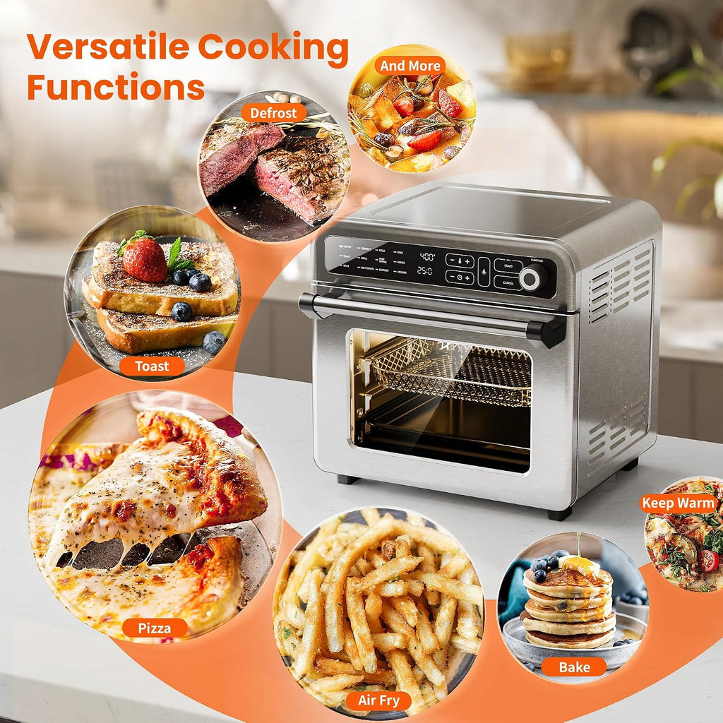 Electactic 18QT Air Fryer Toaster Oven Combo, 12-in-1 Large Convection Airfryer Oven with 70–450℉ Temperature Control & 60-Minute Timer, Bake, Roast & Broil, Fits 8-10″ Pizza, Stainless Steel (Silver)