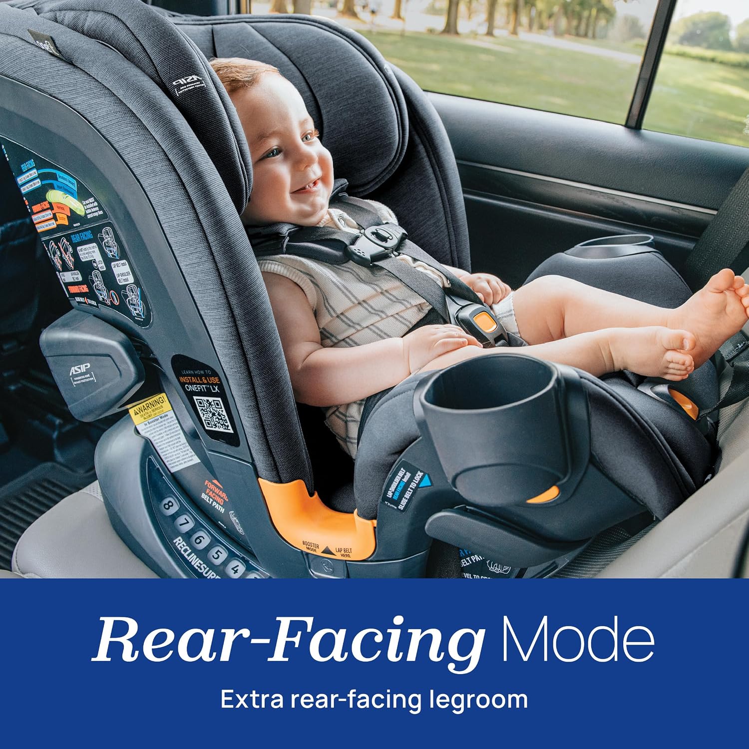 Chicco OneFit LX ClearTex All-in-One Car Seat with LeverLock Installation, Slim Design, Convertible Car Seat, Seat for Infants and Children 5-100 lbs, Ebony/Black