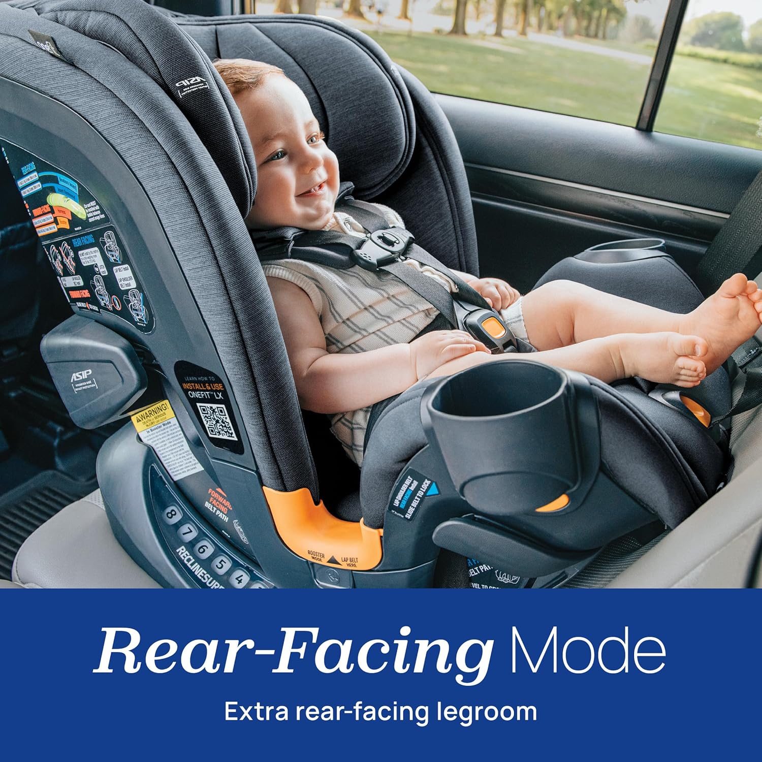 Chicco OneFit LX ClearTex All-in-One Car Seat with LeverLock Installation, Slim Design, Convertible Car Seat, Seat for Infants and Children 5-100 lbs, Lupine/Purple