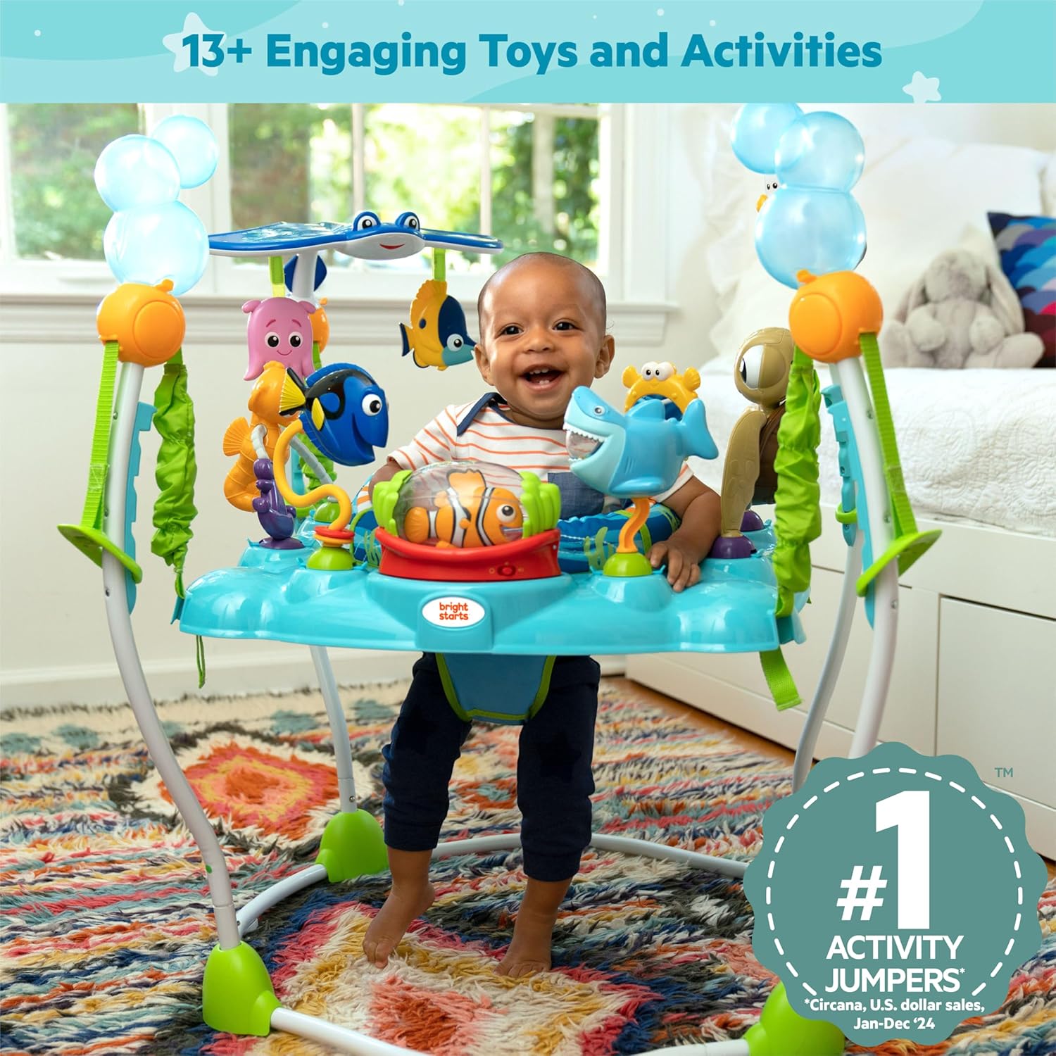 Bright Starts Disney Baby Finding Nemo Sea of Activities Baby Activity Center Jumper with Interactive Toys, Lights, Songs & Sounds, 6-12 Months (Blue)