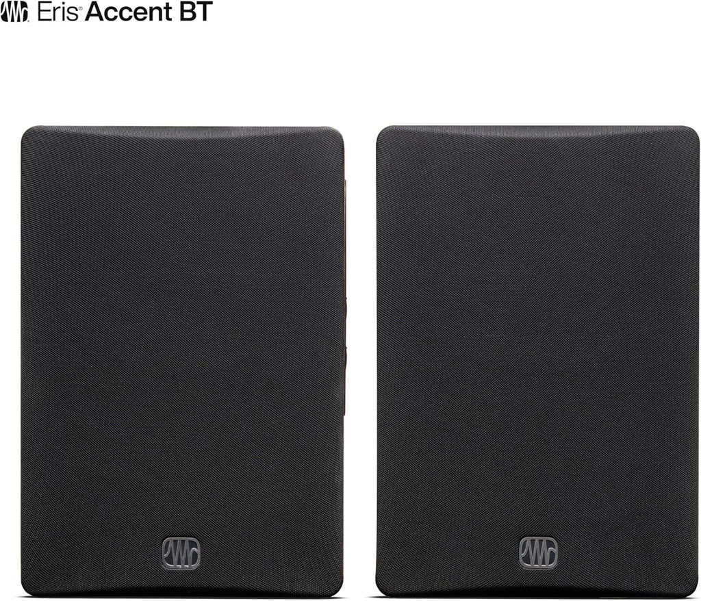 PreSonus Eris Accent BT 60W Powered Bookshelf Bluetooth Speakers – Studio Monitors for Turntable, Home, 4' Woofer, Silk Tweeter, USB-C, Optical, RCA, Coax, Remote, Sub Out, Wired Option, Wood Grain