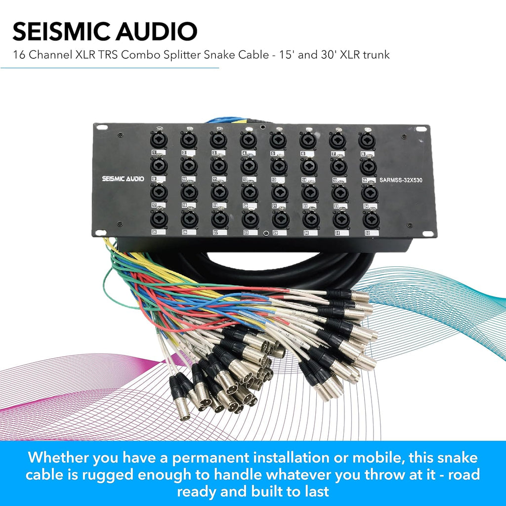Seismic Audio SARMSS-32x530 Rack Mount 32 Channel XLR TRS Combo Splitter Snake Cable - 5' & 30' XLR trunks
